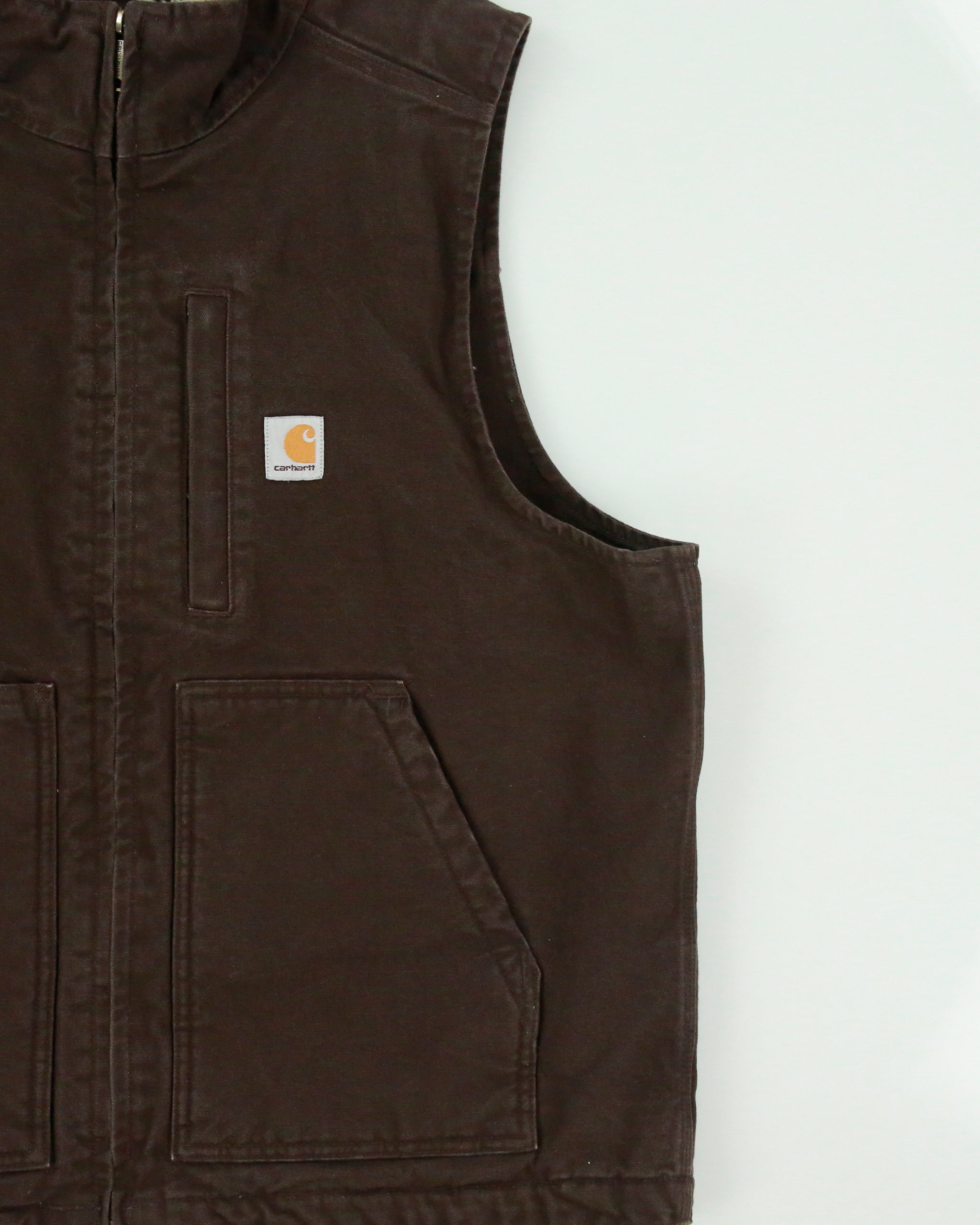 Vintage Carhartt DKB Washed Duck Canvas Sherpa Lined Loose Fit Mock Neck Gilet - L