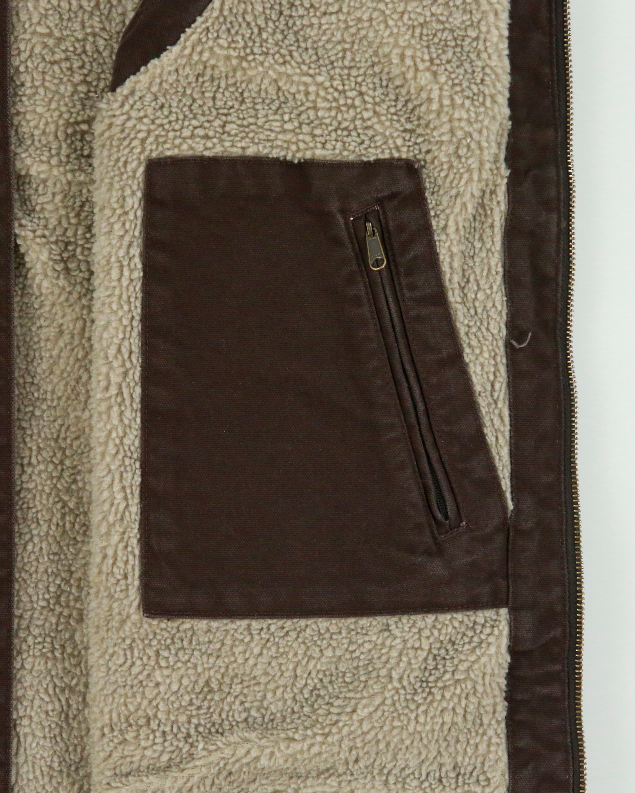 Vintage Carhartt DKB Washed Duck Canvas Sherpa Lined Loose Fit Mock Neck Gilet - L