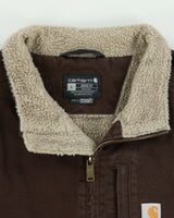 Vintage Carhartt DKB Washed Duck Canvas Sherpa Lined Loose Fit Mock Neck Gilet - L