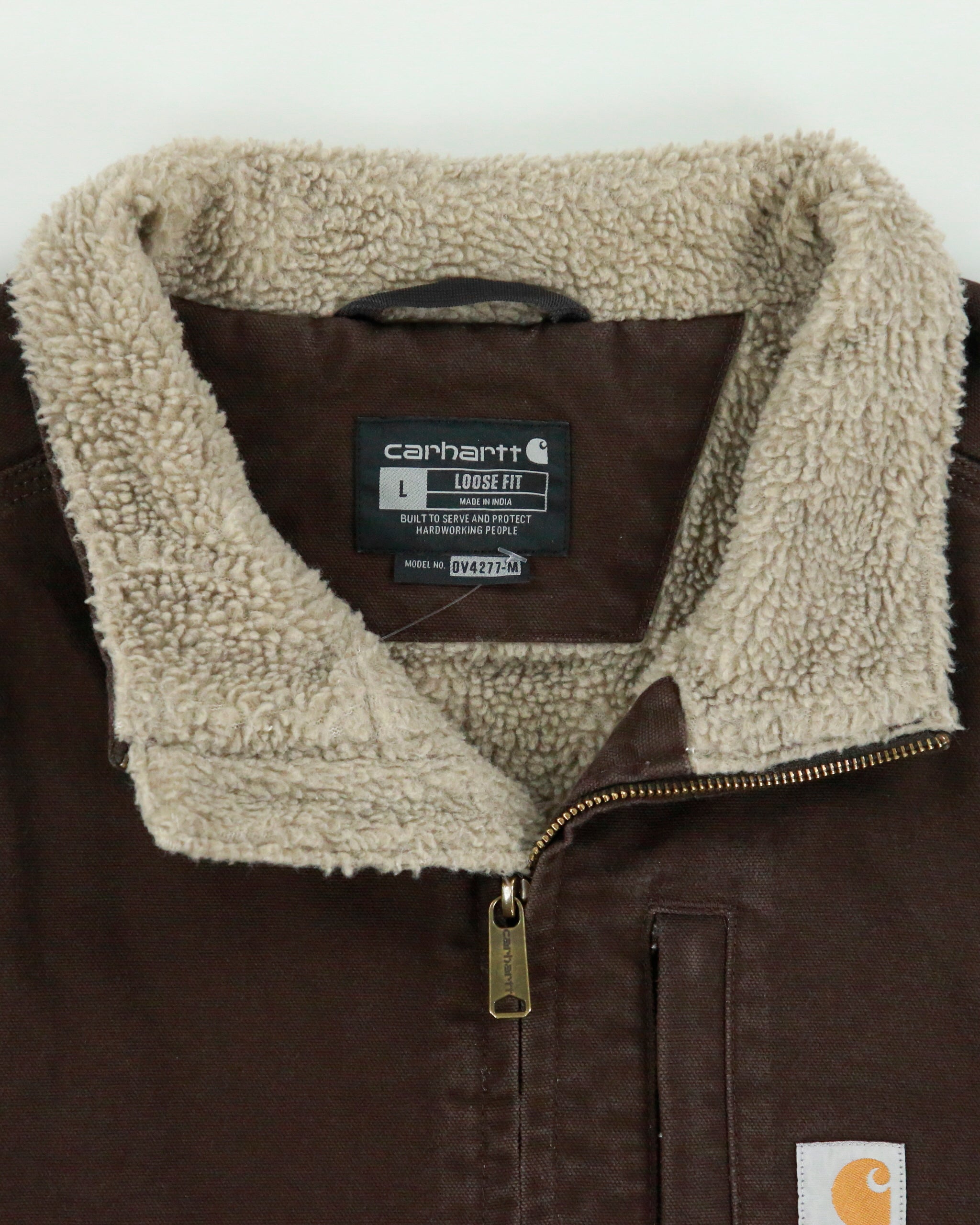 Vintage Carhartt DKB Washed Duck Canvas Sherpa Lined Loose Fit Mock Neck Gilet - L