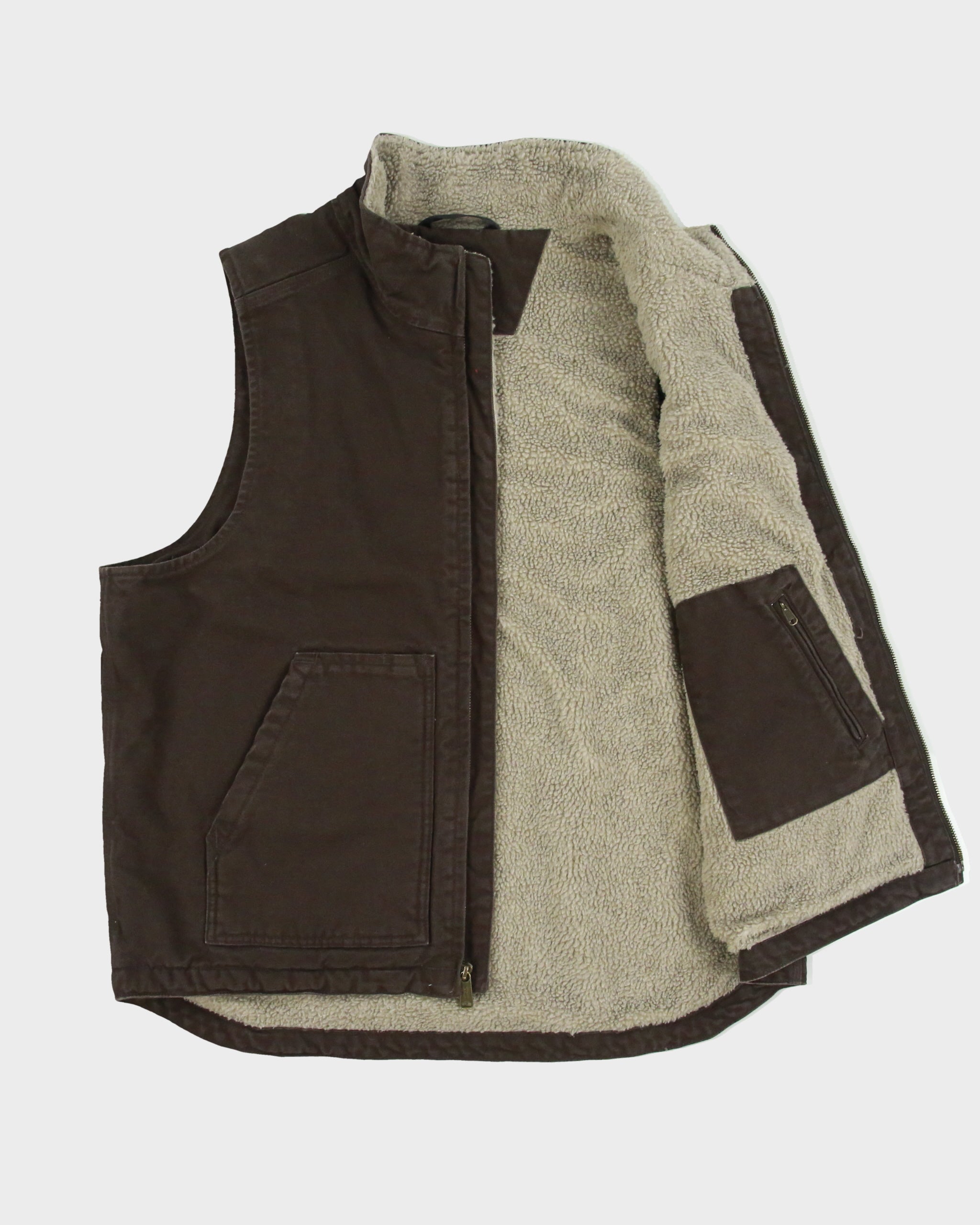 Vintage Carhartt DKB Washed Duck Canvas Sherpa Lined Loose Fit Mock Neck Gilet - L