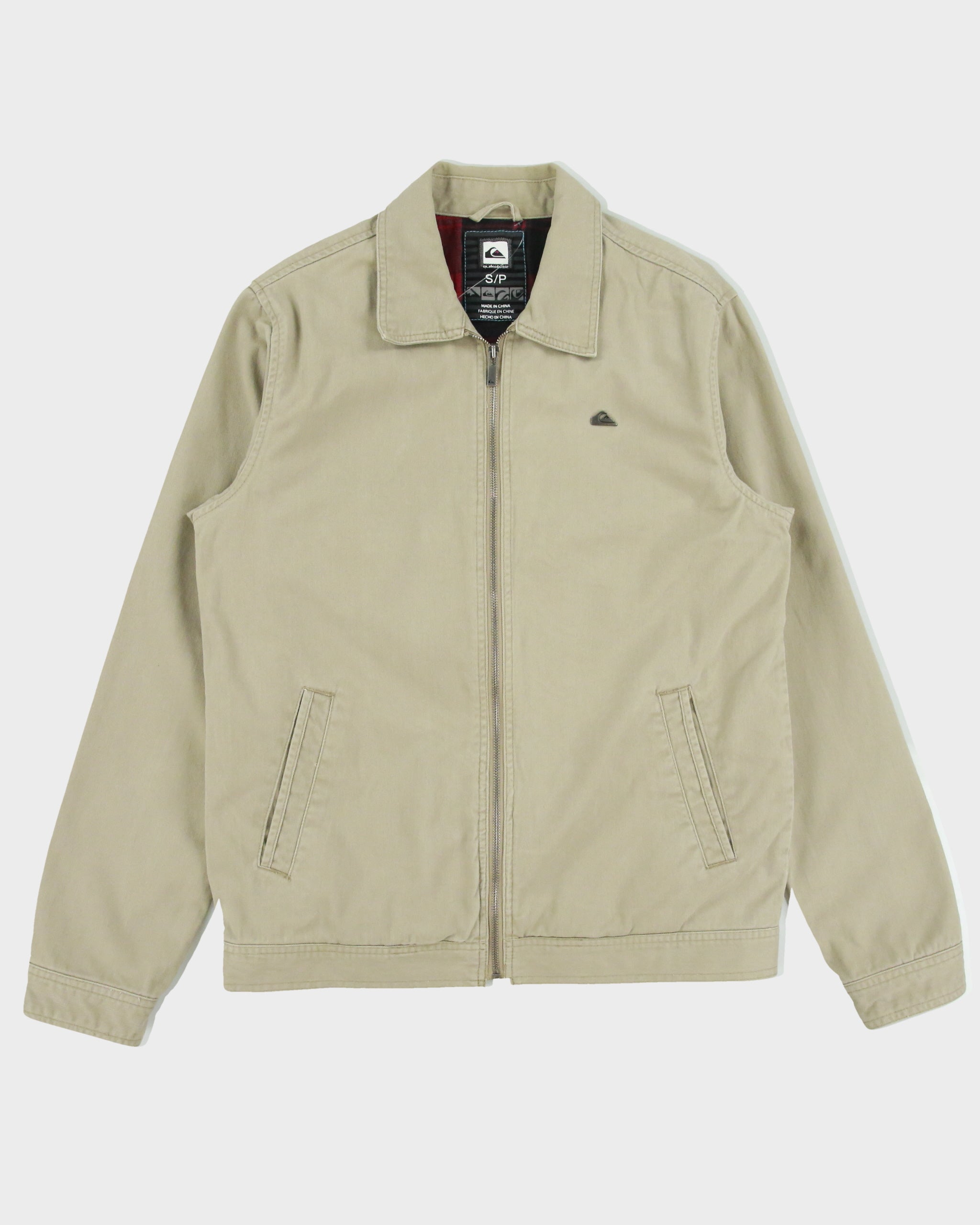 Vintage Y2K 00s Quiksilver Khaki Canvas Buffalo Plaid Lined Harrington Jacket - S