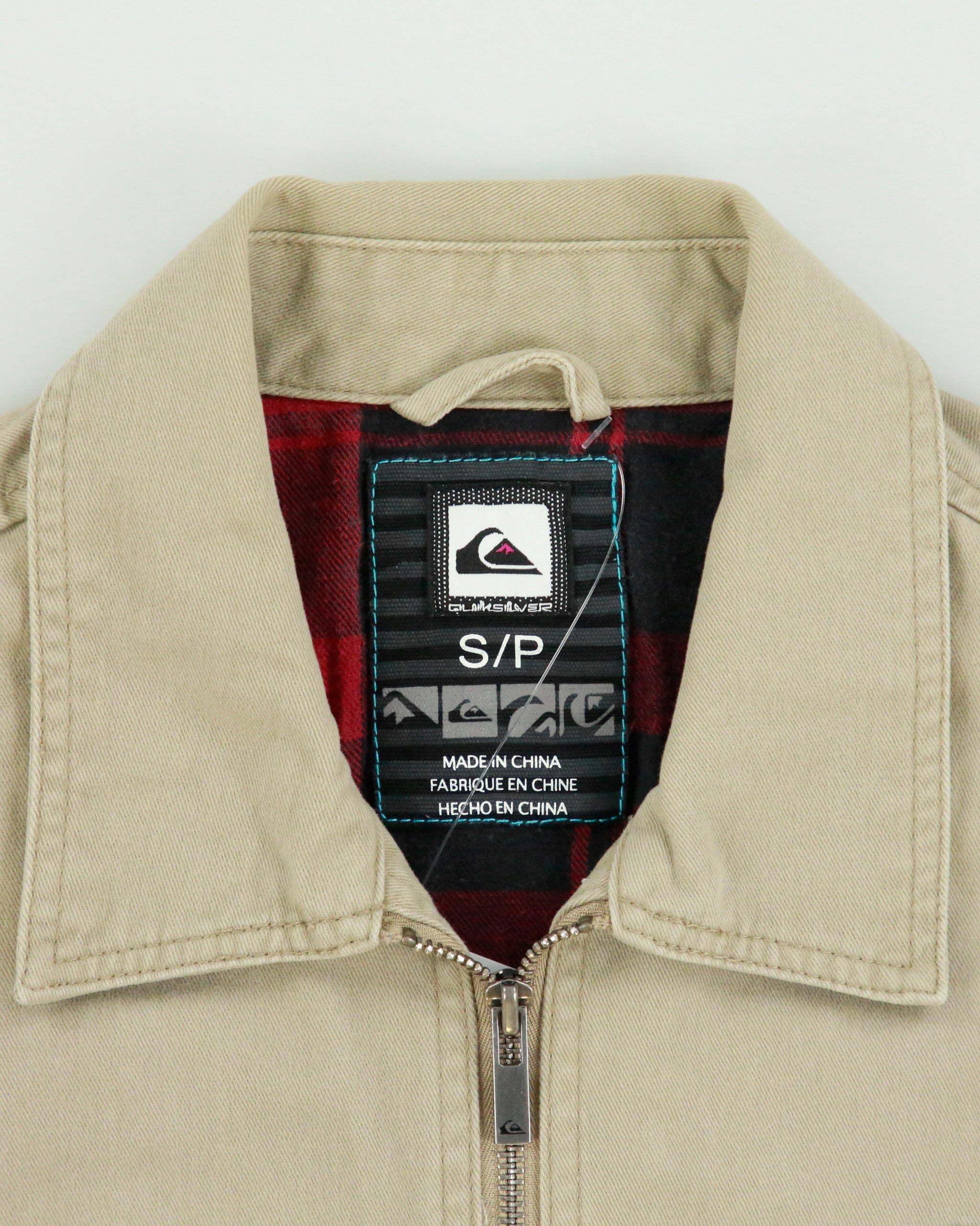 Vintage Y2K 00s Quiksilver Khaki Canvas Buffalo Plaid Lined Harrington Jacket - S