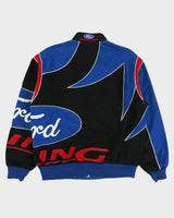 Vintage Y2K 00s Checkered Flag Ford Racing Embroidered Canvas Nascar Bomber Jacket - L