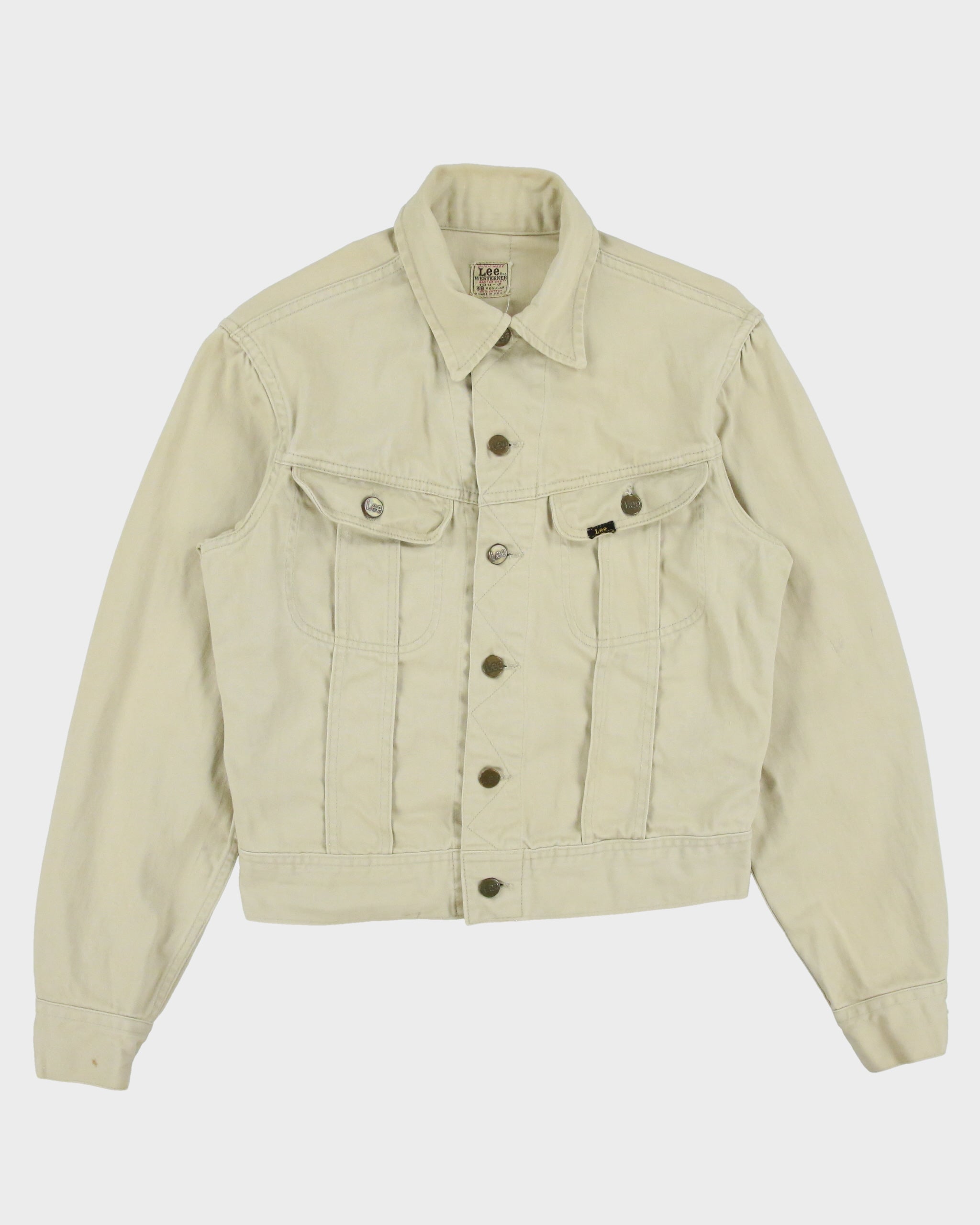 Vintage 1960s Lee Westerner Sanforized 100-J Union Made In USA Desert Khaki Santeen Denim Trucker Jacket - S