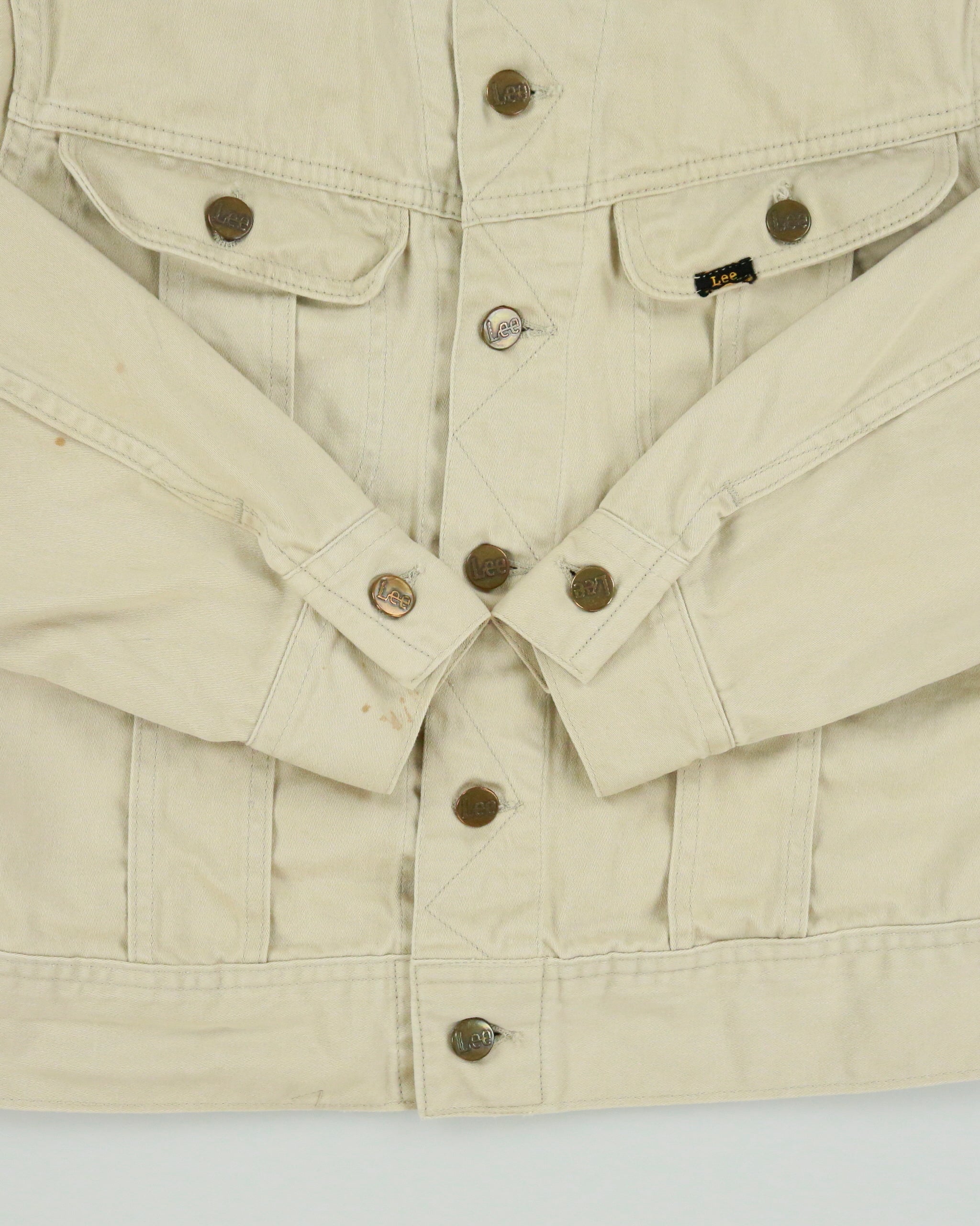 Vintage 1960s Lee Westerner Sanforized 100-J Union Made In USA Desert Khaki Santeen Denim Trucker Jacket - S