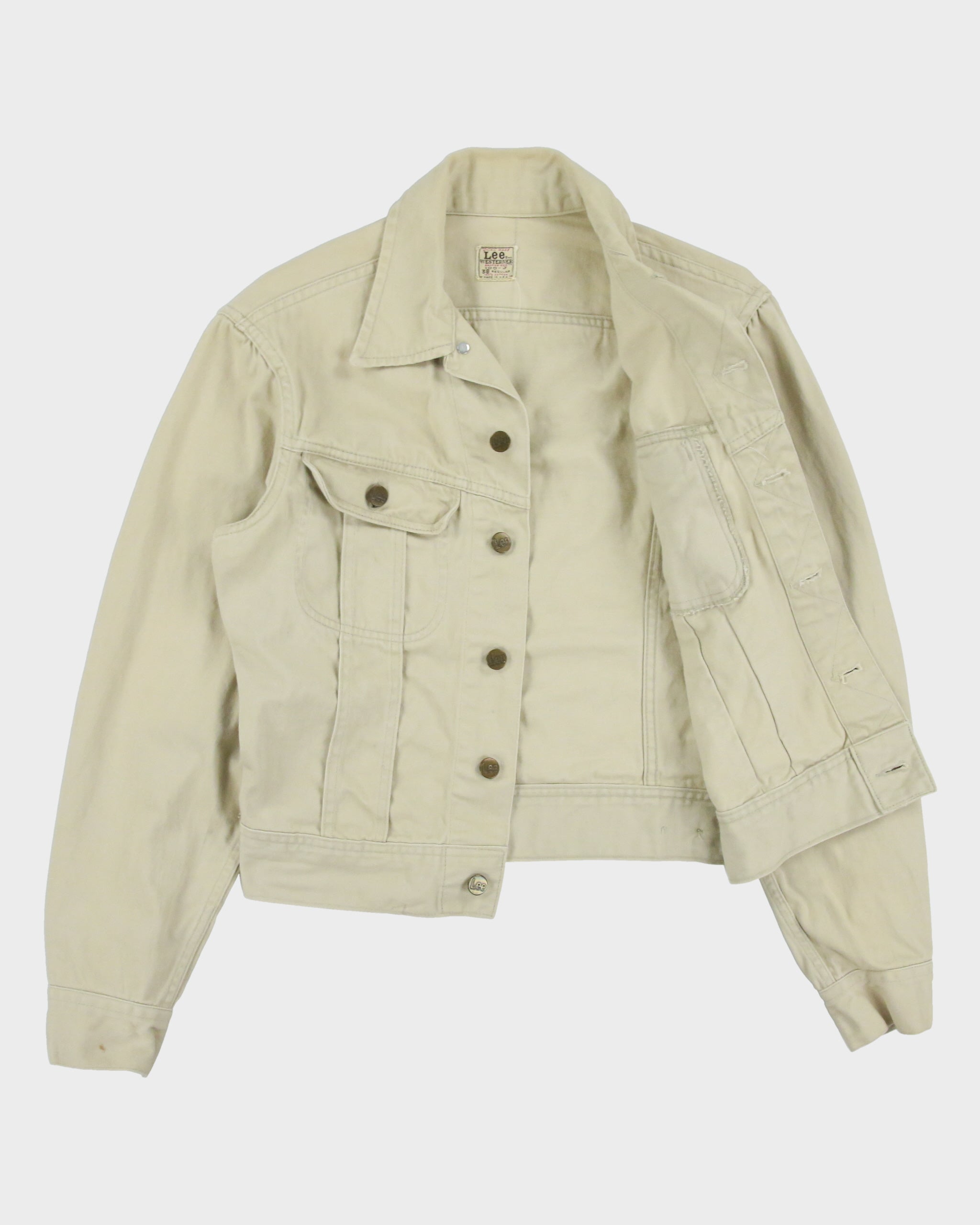 Vintage 1960s Lee Westerner Sanforized 100-J Union Made In USA Desert Khaki Santeen Denim Trucker Jacket - S