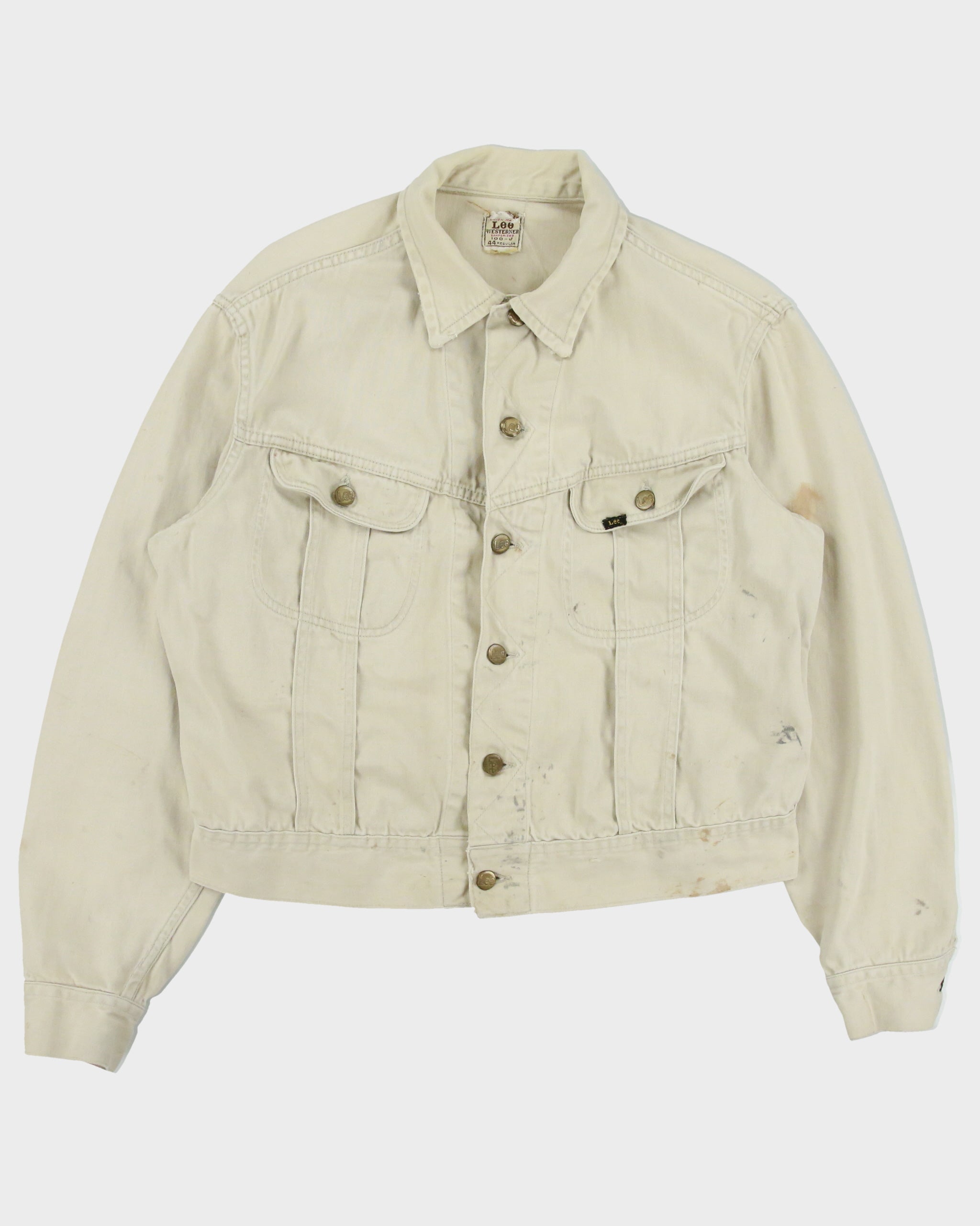 Vintage 1960s Lee Westerner Sanforized 100-J Union Made In USA Distressed Desert Khaki Santeen Denim Trucker Jacket - XL