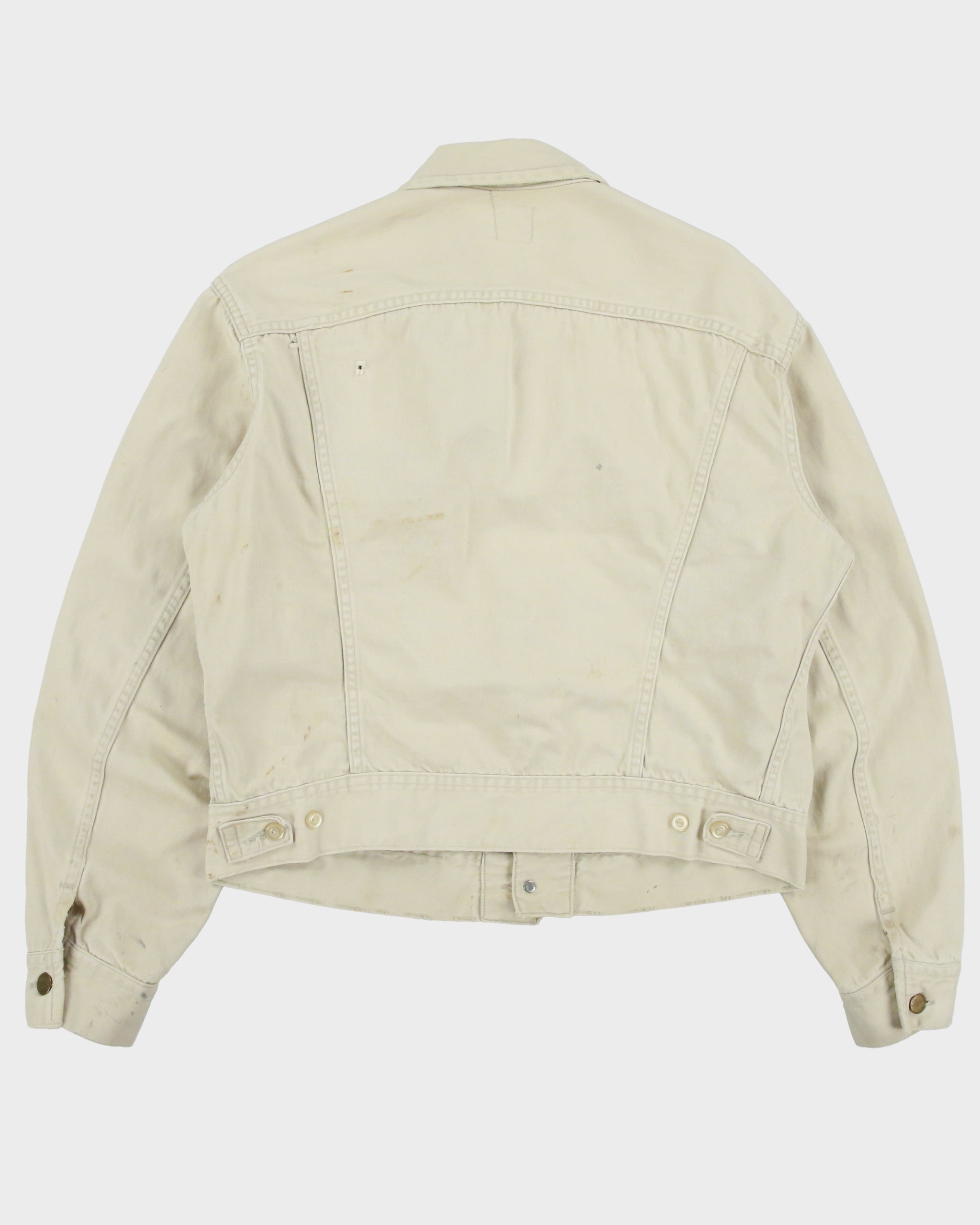 Vintage 1960s Lee Westerner Sanforized 100-J Union Made In USA Distressed Desert Khaki Santeen Denim Trucker Jacket - XL