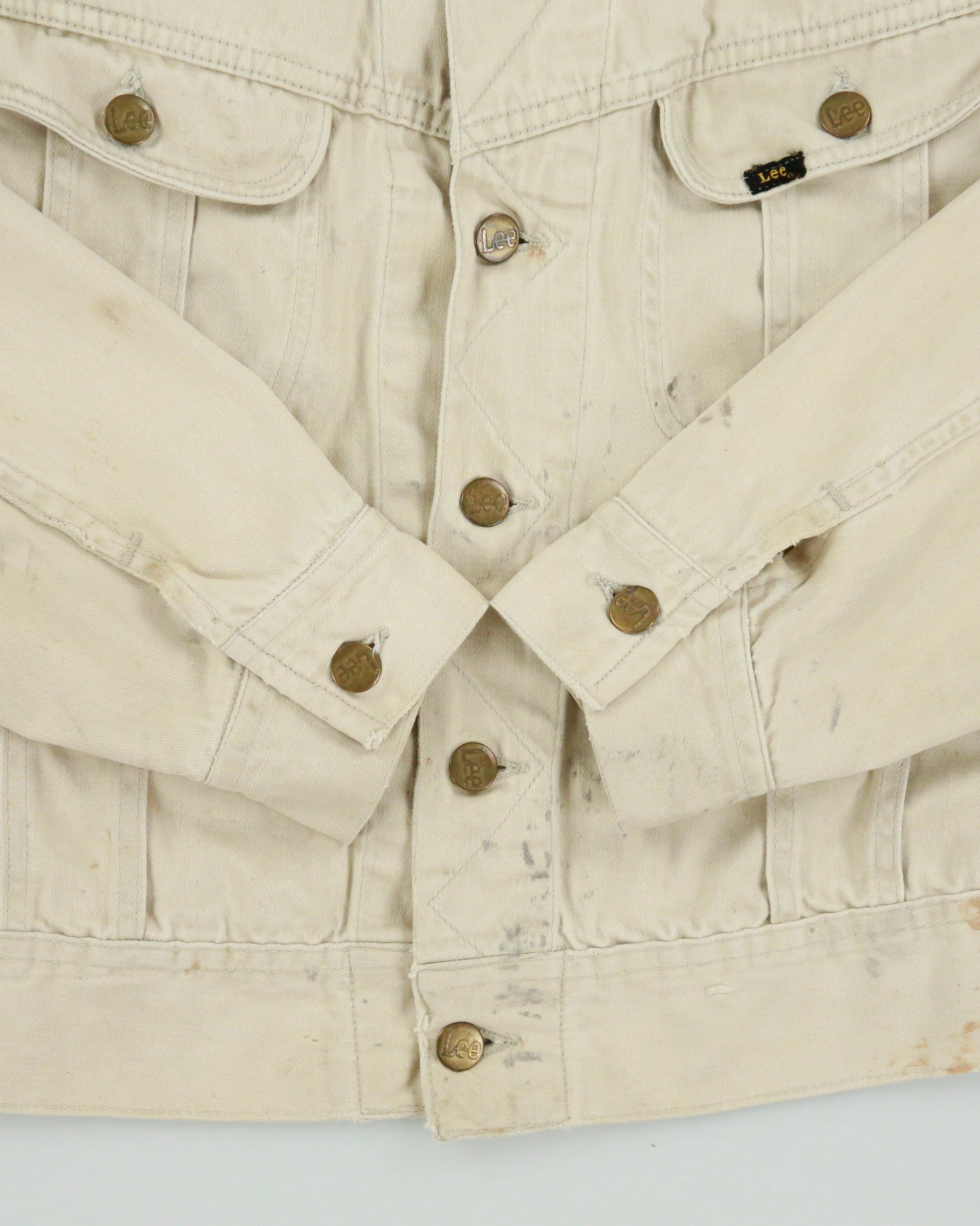 Vintage 1960s Lee Westerner Sanforized 100-J Union Made In USA Distressed Desert Khaki Santeen Denim Trucker Jacket - XL