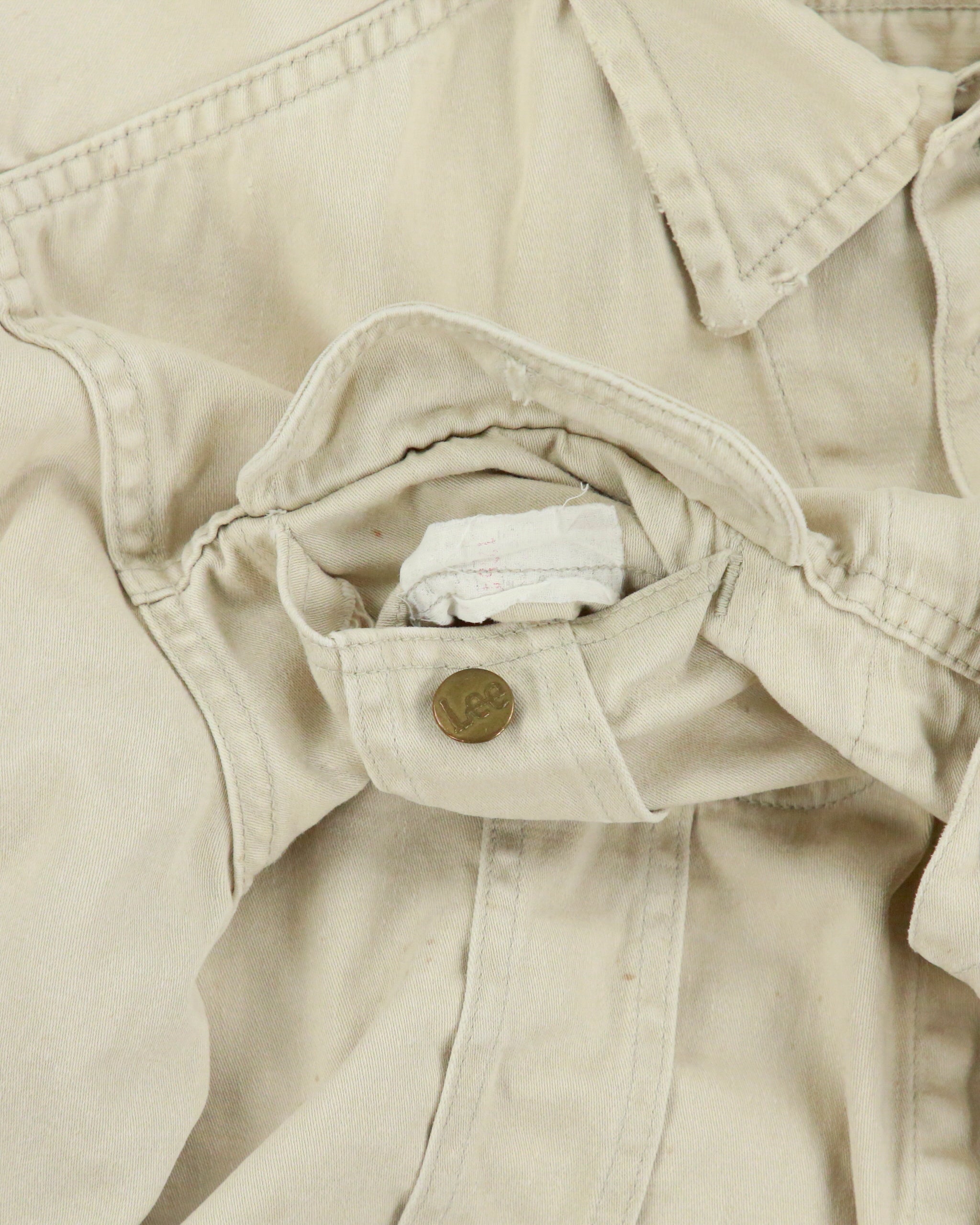 Vintage 1960s Lee Westerner Sanforized 100-J Union Made In USA Distressed Desert Khaki Santeen Denim Trucker Jacket - XL