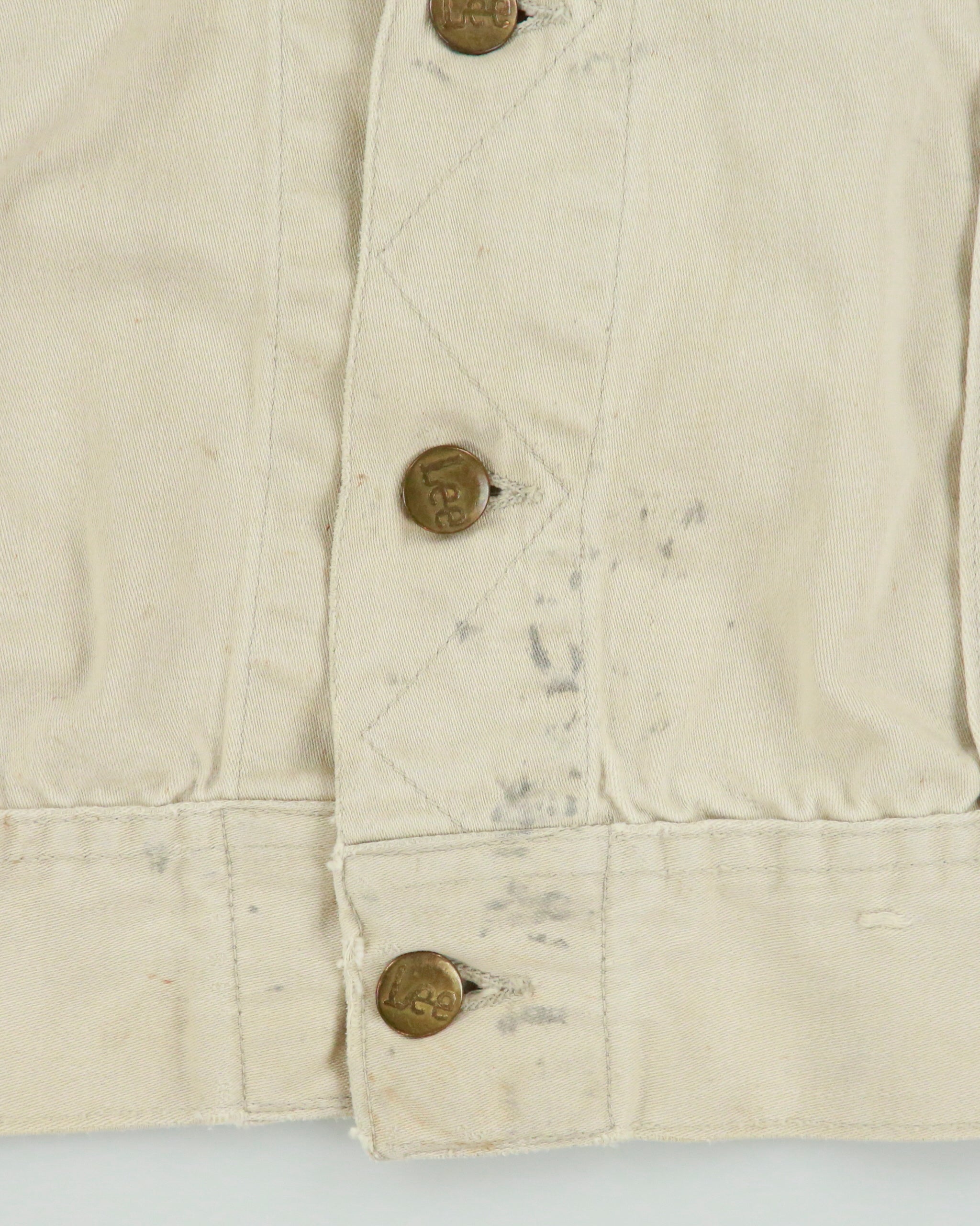 Vintage 1960s Lee Westerner Sanforized 100-J Union Made In USA Distressed Desert Khaki Santeen Denim Trucker Jacket - XL