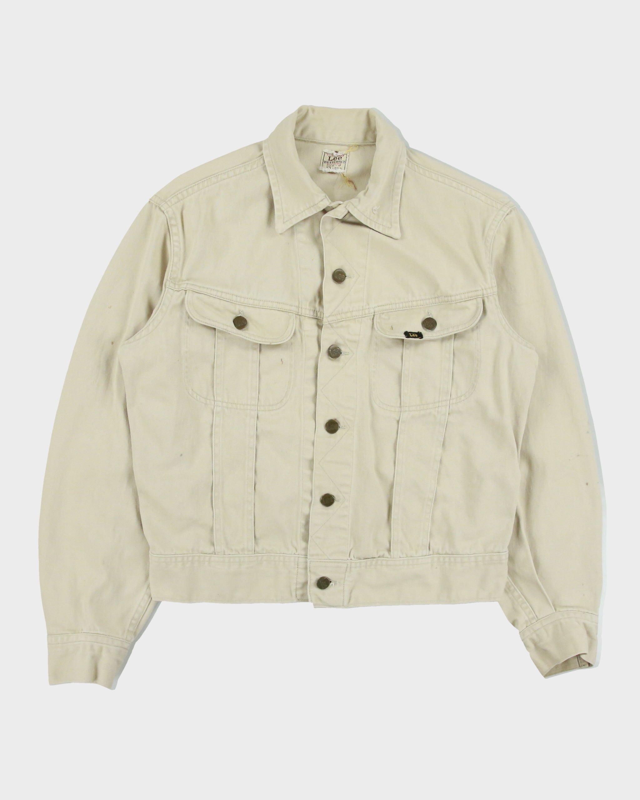 Vintage 1960s Lee Westerner Sanforized 100-J Union Made In USA Desert Khaki Santeen Denim Trucker Jacket - M