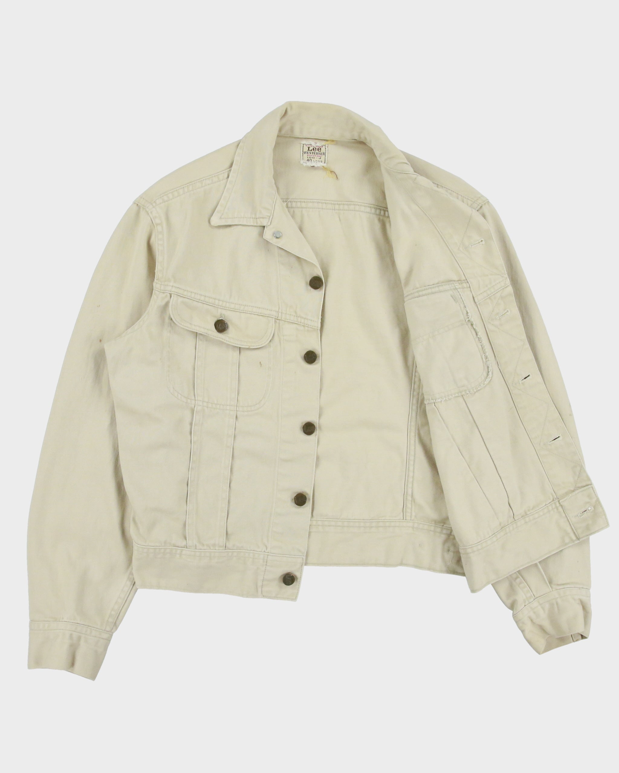 Vintage 1960s Lee Westerner Sanforized 100-J Union Made In USA Desert Khaki Santeen Denim Trucker Jacket - M
