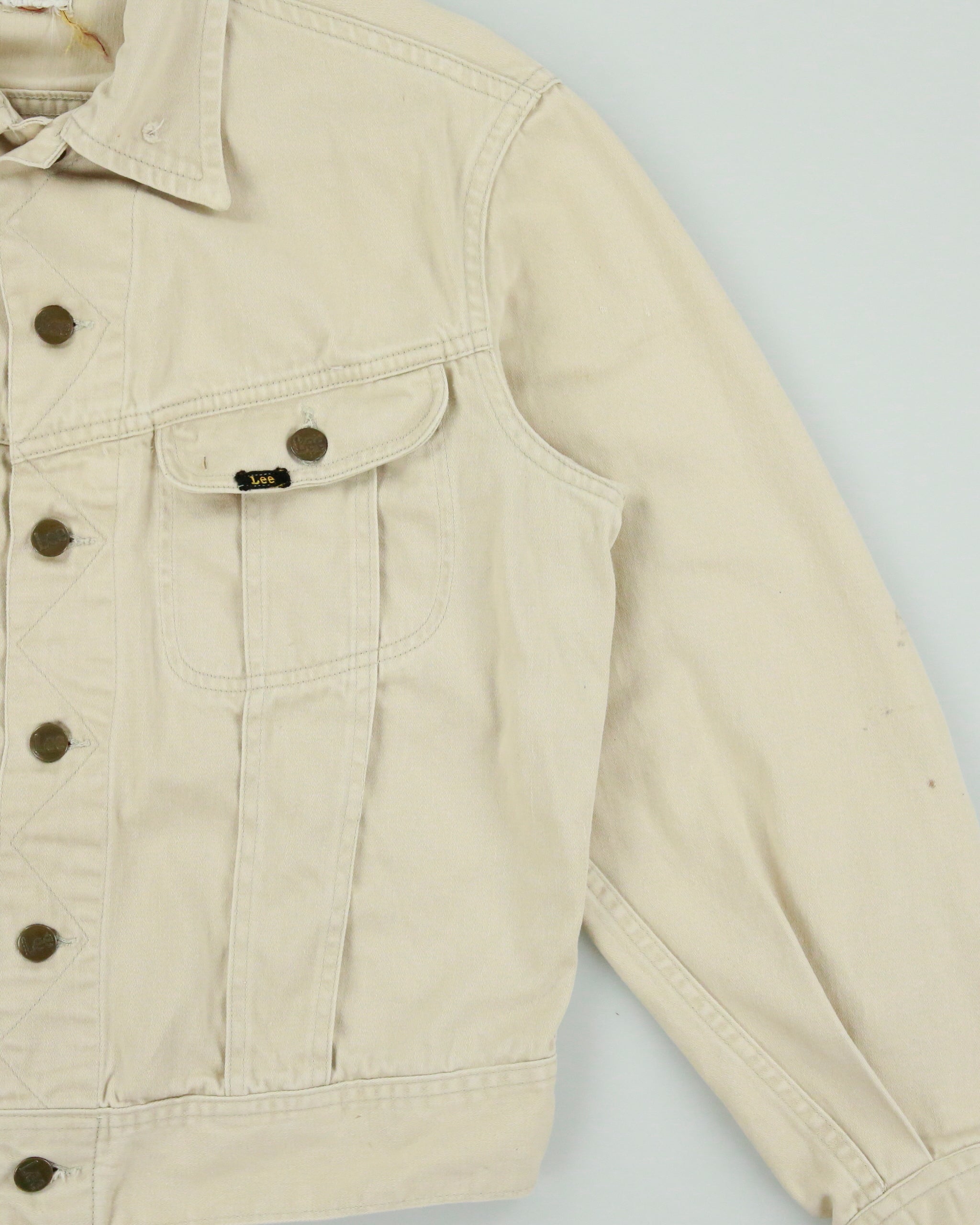 Vintage 1960s Lee Westerner Sanforized 100-J Union Made In USA Desert Khaki Santeen Denim Trucker Jacket - M