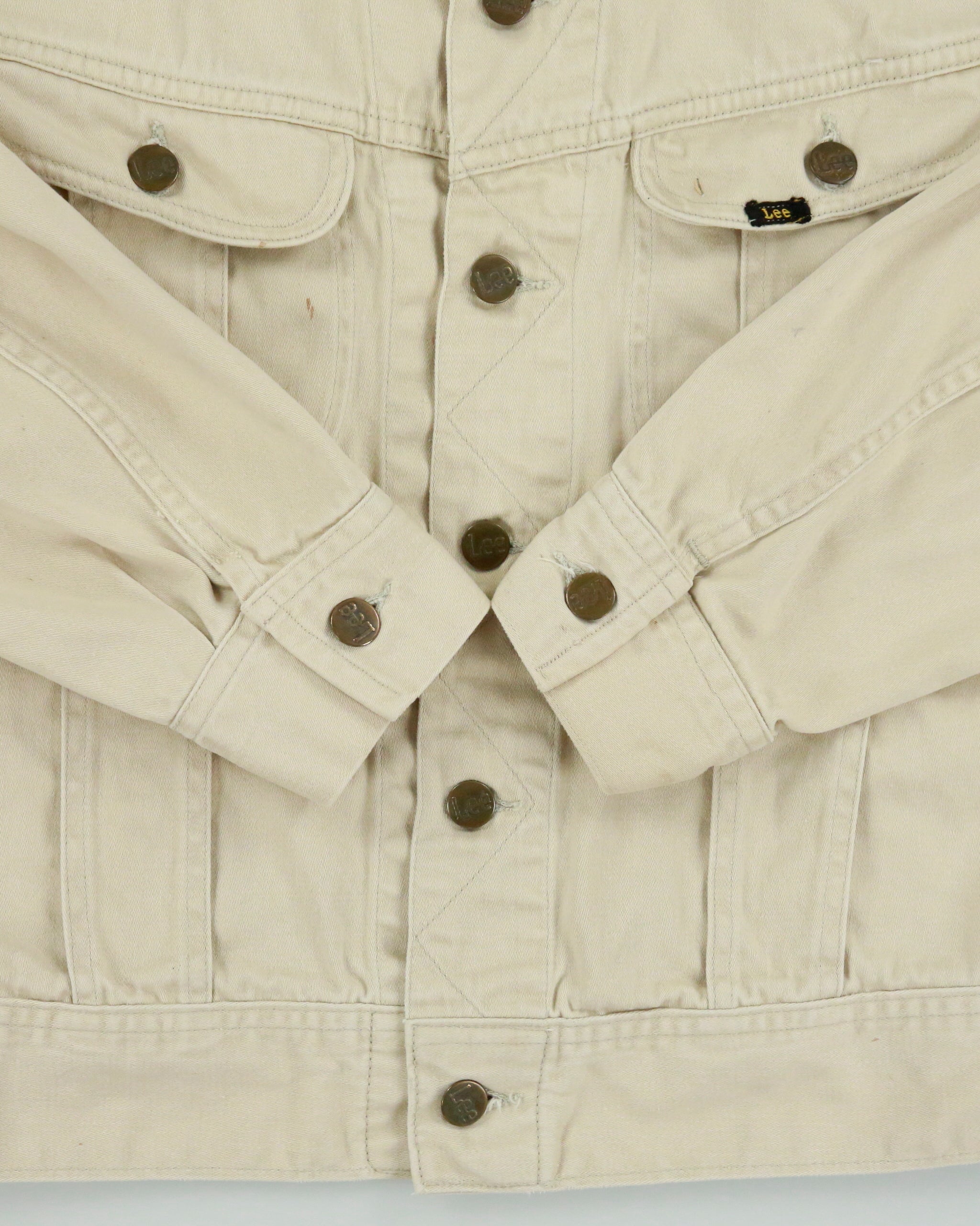 Vintage 1960s Lee Westerner Sanforized 100-J Union Made In USA Desert Khaki Santeen Denim Trucker Jacket - M
