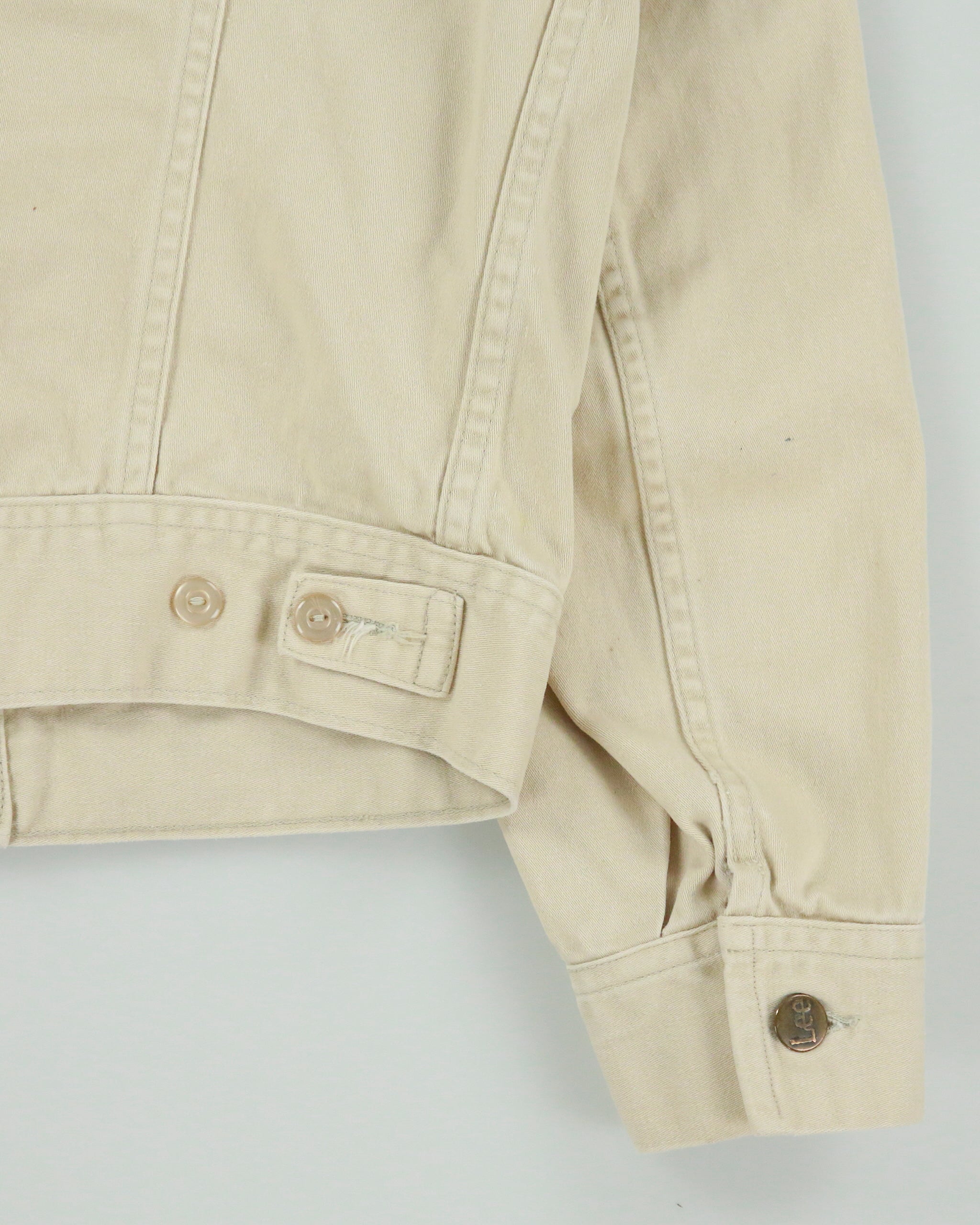 Vintage 1960s Lee Westerner Sanforized 100-J Union Made In USA Desert Khaki Santeen Denim Trucker Jacket - M