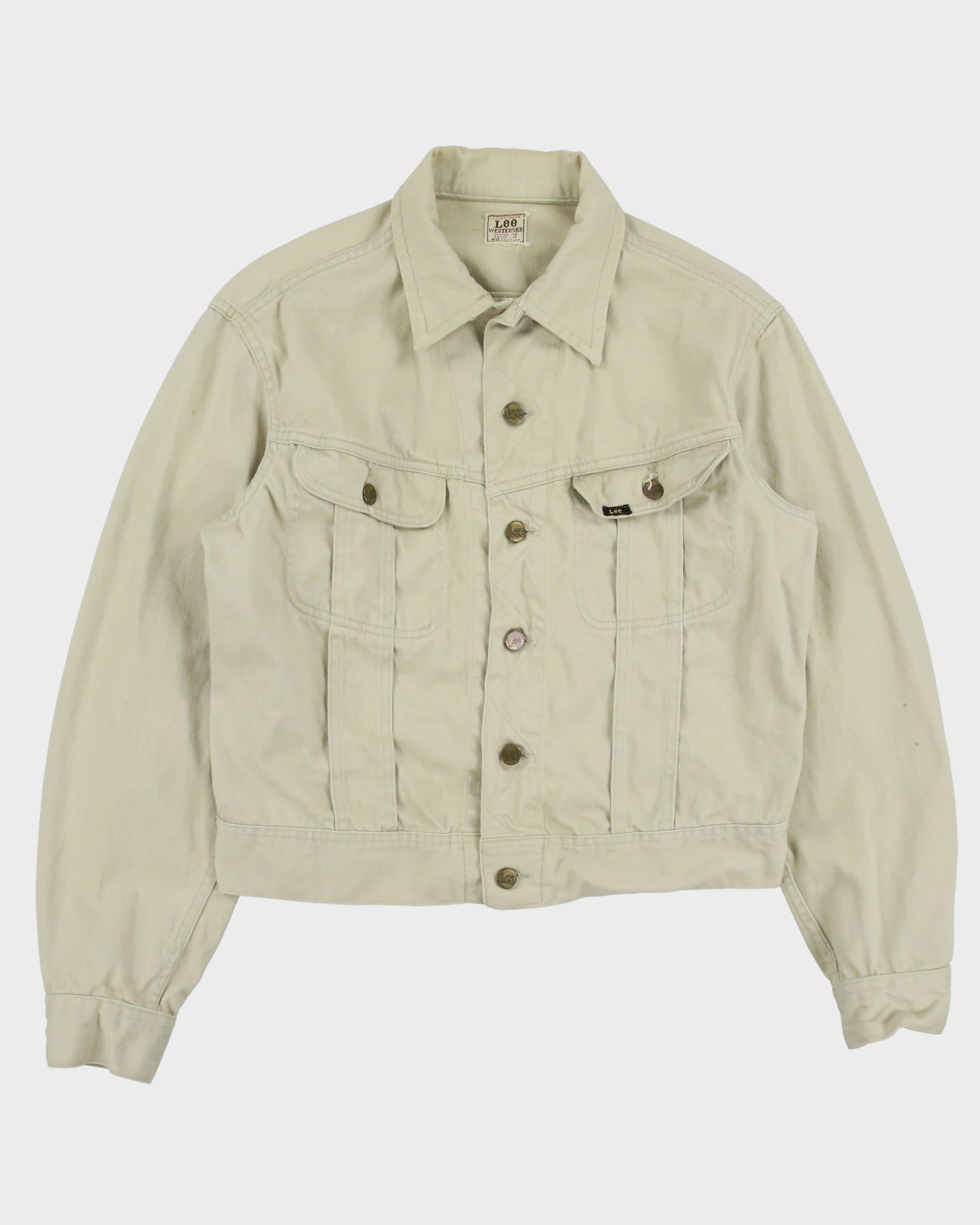 Vintage 1960s Lee Westerner Sanforized 100-J Union Made In USA Desert Khaki Santeen Denim Trucker Jacket - M