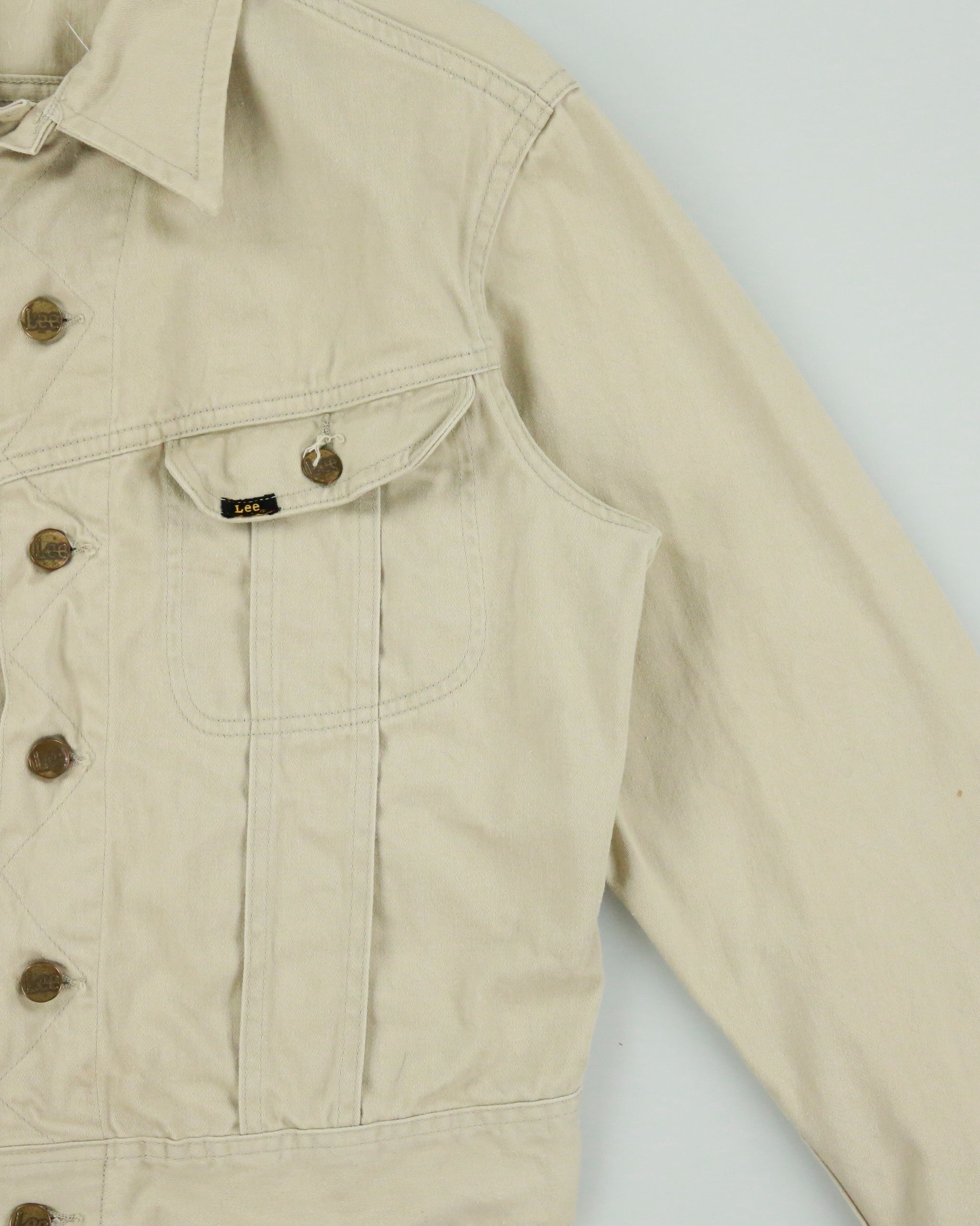 Vintage 1960s Lee Westerner Sanforized 100-J Union Made In USA Desert Khaki Santeen Denim Trucker Jacket - M