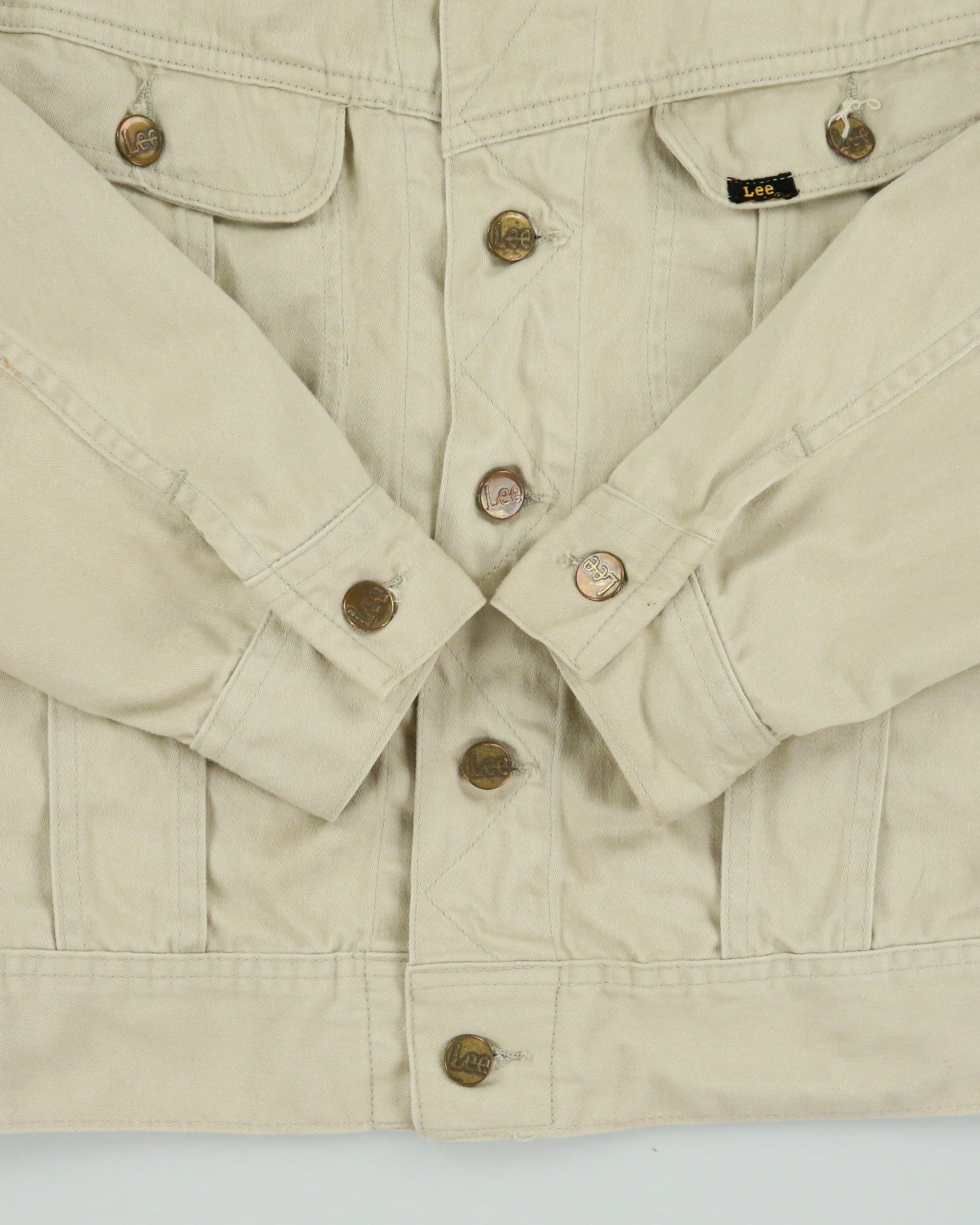Vintage 1960s Lee Westerner Sanforized 100-J Union Made In USA Desert Khaki Santeen Denim Trucker Jacket - M