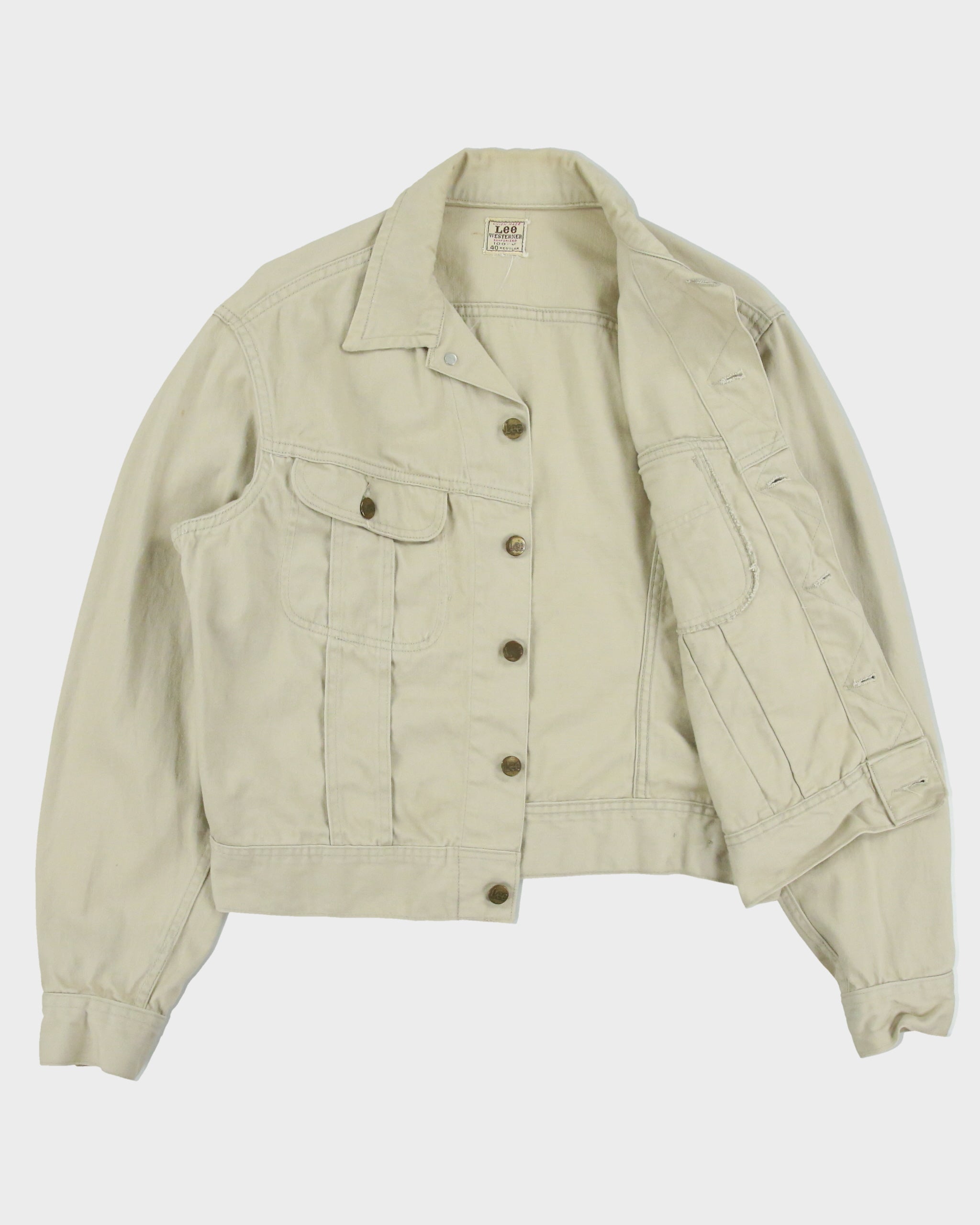 Vintage 1960s Lee Westerner Sanforized 100-J Union Made In USA Desert Khaki Santeen Denim Trucker Jacket - M