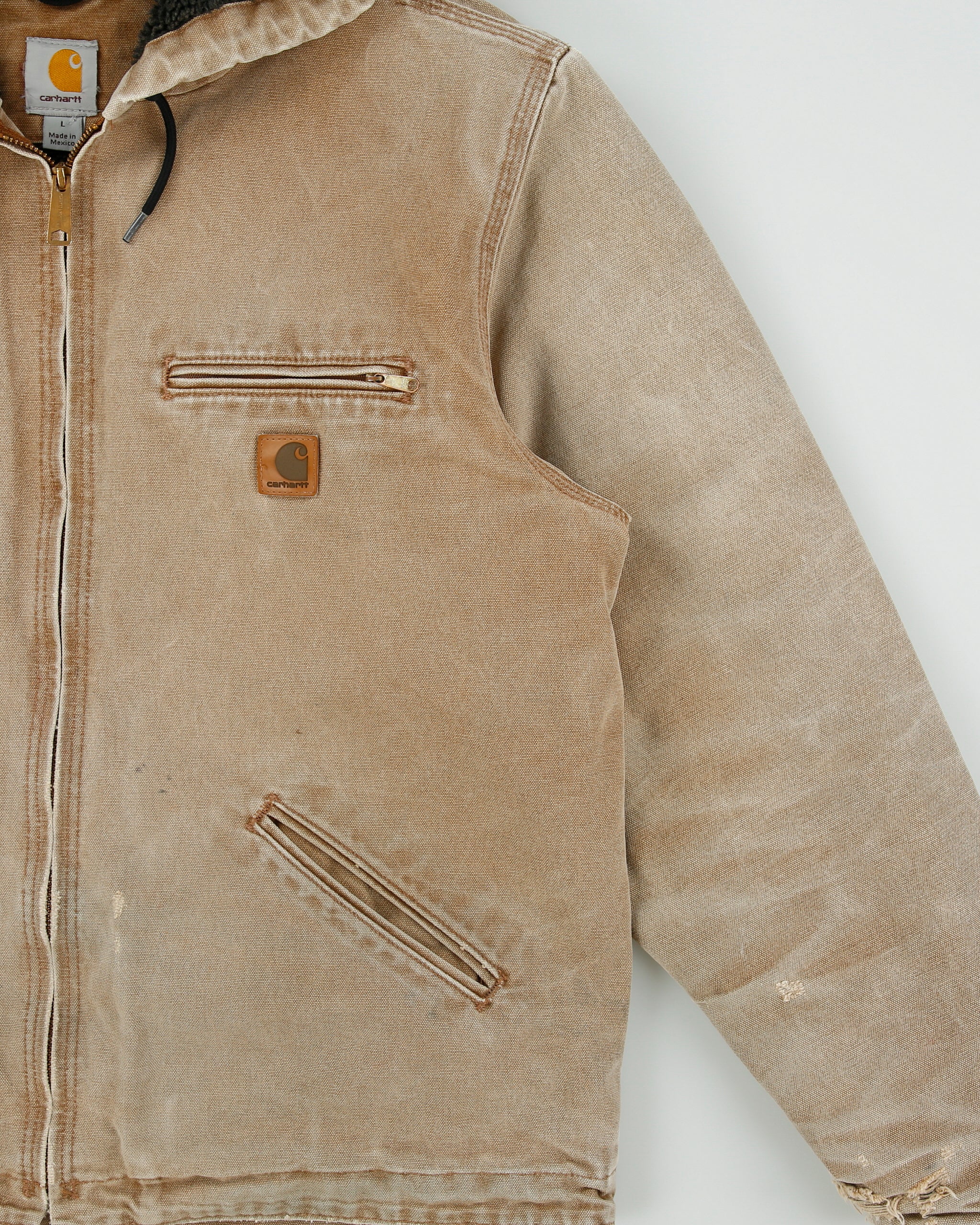 Vintage Carhartt J141-211 Tan Washed Duck Sierra Sandstone Sherpa Lined Active Jacket - L