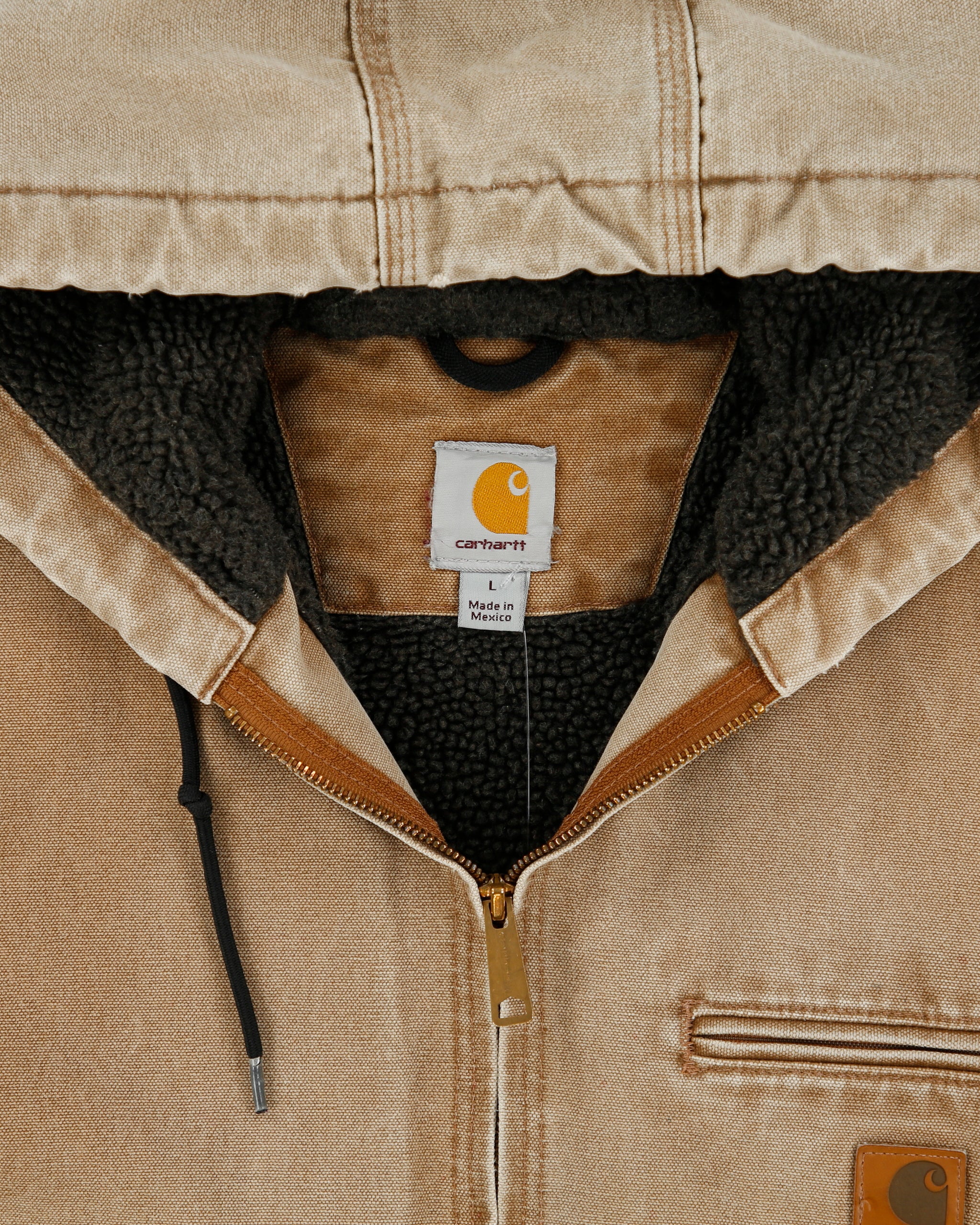 Vintage Carhartt J141-211 Tan Washed Duck Sierra Sandstone Sherpa Lined Active Jacket - L