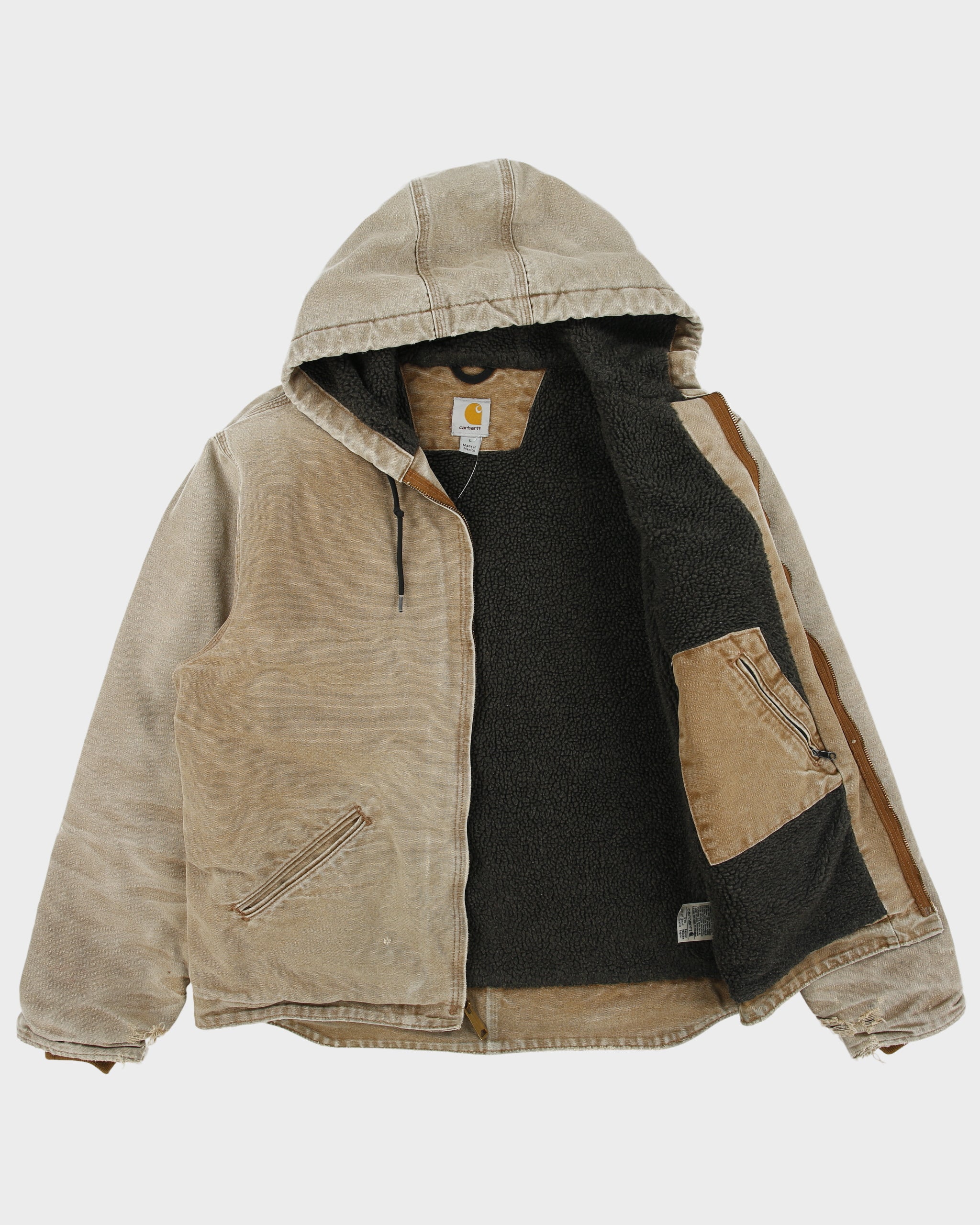 Vintage Carhartt J141-211 Tan Washed Duck Sierra Sandstone Sherpa Lined Active Jacket - L