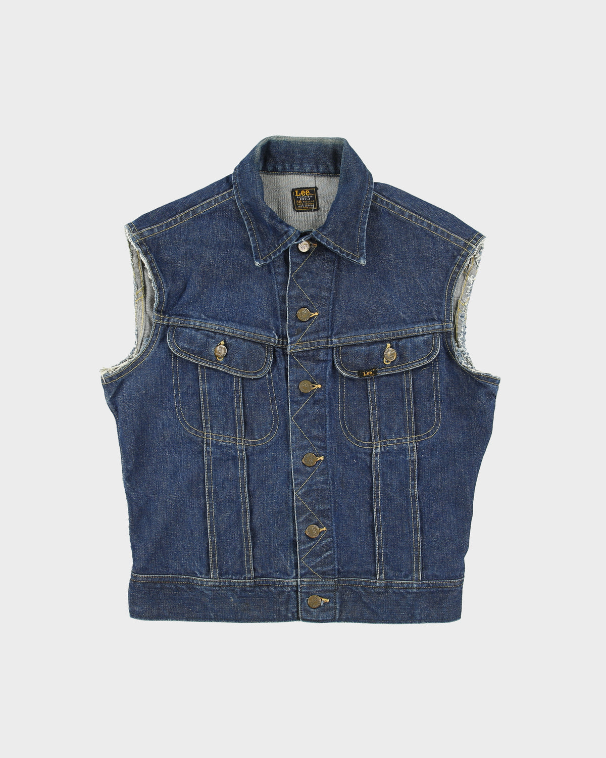 Vintage 1960s Lee 101-J Union Made In USA Sanforized Raw Indigo Demim Sleeveless Trucker Jacket - M