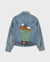 Vintage 1970s Wrangler 124MJ Made In USA Custom Embroidered Denim Trucker Jacket - S