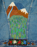 Vintage 1970s Wrangler 124MJ Made In USA Custom Embroidered Denim Trucker Jacket - S