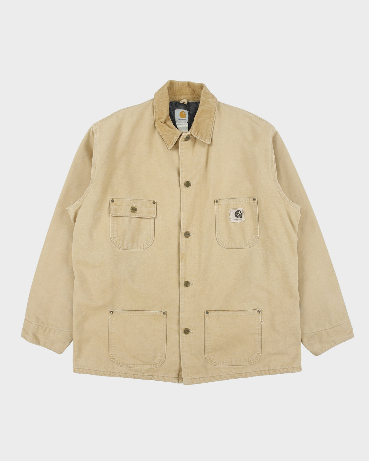 Vintage 1990s Carhartt C02 Saddle Blanket Lined Sandstone Duck Canvas Union Made In USA Chore Jacket - L