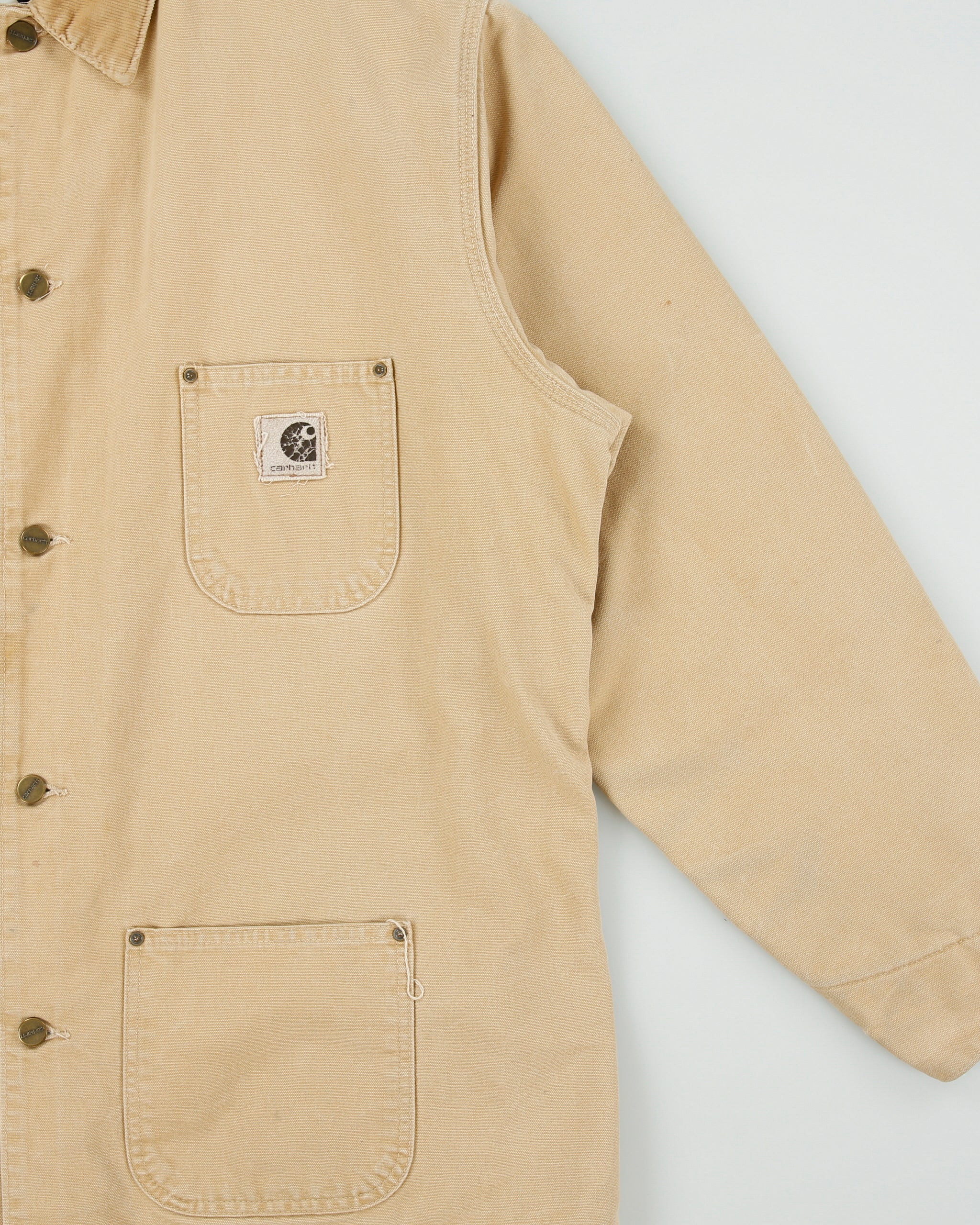 Vintage 1990s Carhartt C02 Saddle Blanket Lined Sandstone Duck Canvas Union Made In USA Chore Jacket - L