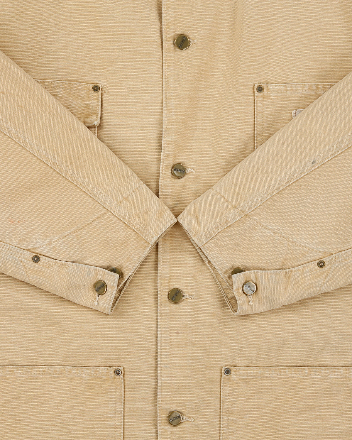 Vintage 1990s Carhartt C02 Saddle Blanket Lined Sandstone Duck Canvas Union Made In USA Chore Jacket - L