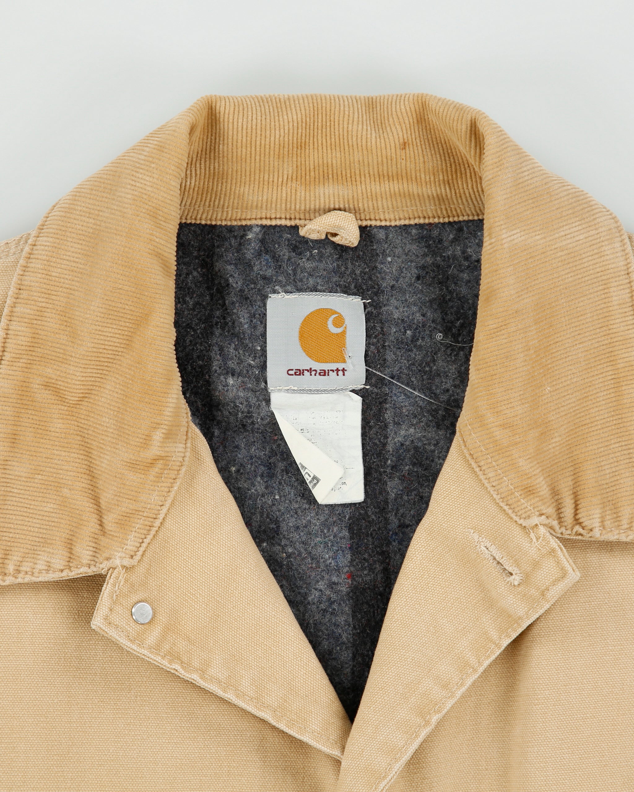 Vintage 1990s Carhartt C02 Saddle Blanket Lined Sandstone Duck Canvas Union Made In USA Chore Jacket - L