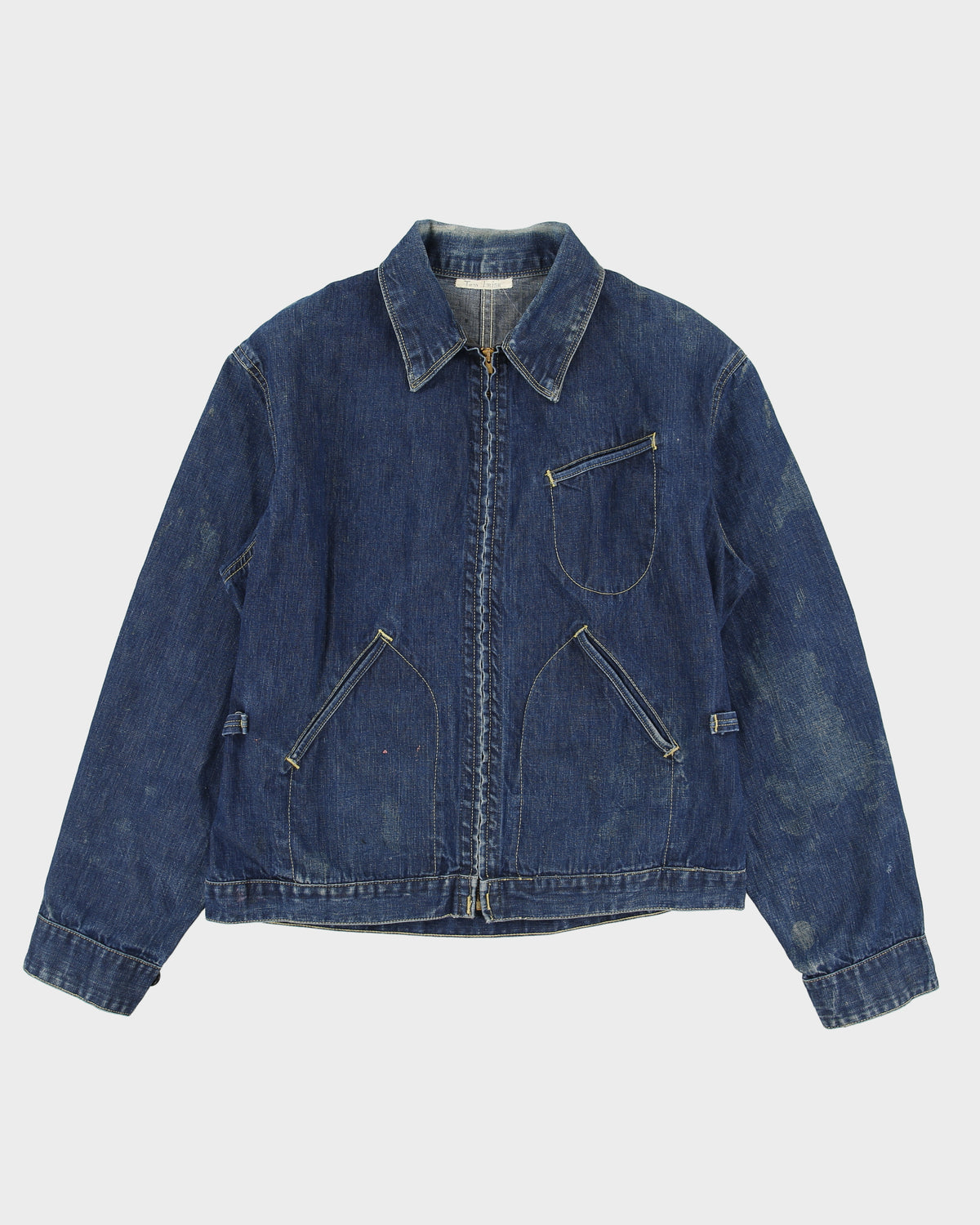 Vintage 1960s USA Made Distressed Denim Workwear Talon Harrington Jacket - M