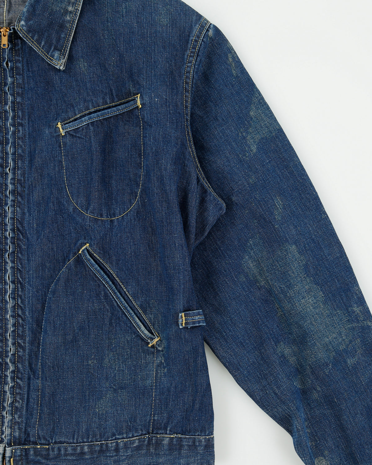 Vintage 1960s USA Made Distressed Denim Workwear Talon Harrington Jacket - M