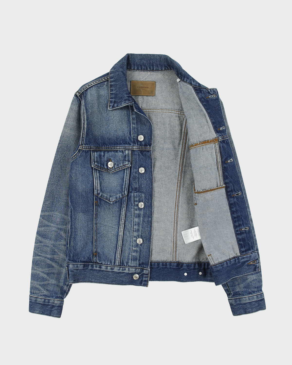 Sandro Have A Nice Day Patch Stone Wash Denim Type 3 Trucker Jacket - XS