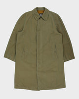 Vintage 1980s Burberry Iridescent Khaki Canvas Plaid Lined Made In England Commander II Mac - L