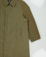 Vintage 1980s Burberry Iridescent Khaki Canvas Plaid Lined Made In England Commander II Mac - L
