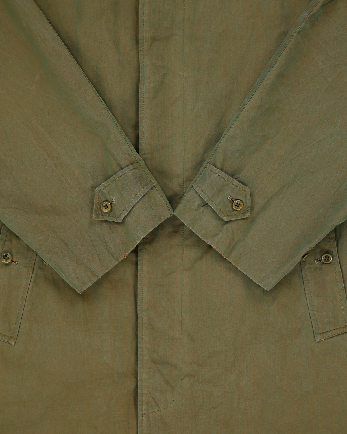 Vintage 1980s Burberry Iridescent Khaki Canvas Plaid Lined Made In England Commander II Mac - L