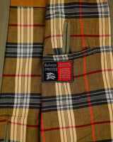 Vintage 1980s Burberry Iridescent Khaki Canvas Plaid Lined Made In England Commander II Mac - L