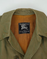 Vintage 1980s Burberry Iridescent Khaki Canvas Plaid Lined Made In England Commander II Mac - L