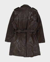 Vintage 1970s Sears Mahogany Leather Insulated Double Breasted Belted Made In America Trench Coat - L
