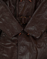 Vintage 1970s Sears Mahogany Leather Insulated Double Breasted Belted Made In America Trench Coat - L
