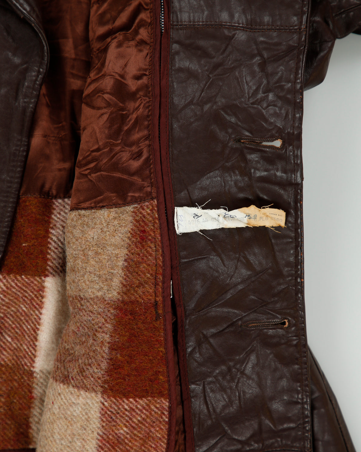 Vintage 1970s Sears Mahogany Leather Insulated Double Breasted Belted Made In America Trench Coat - L