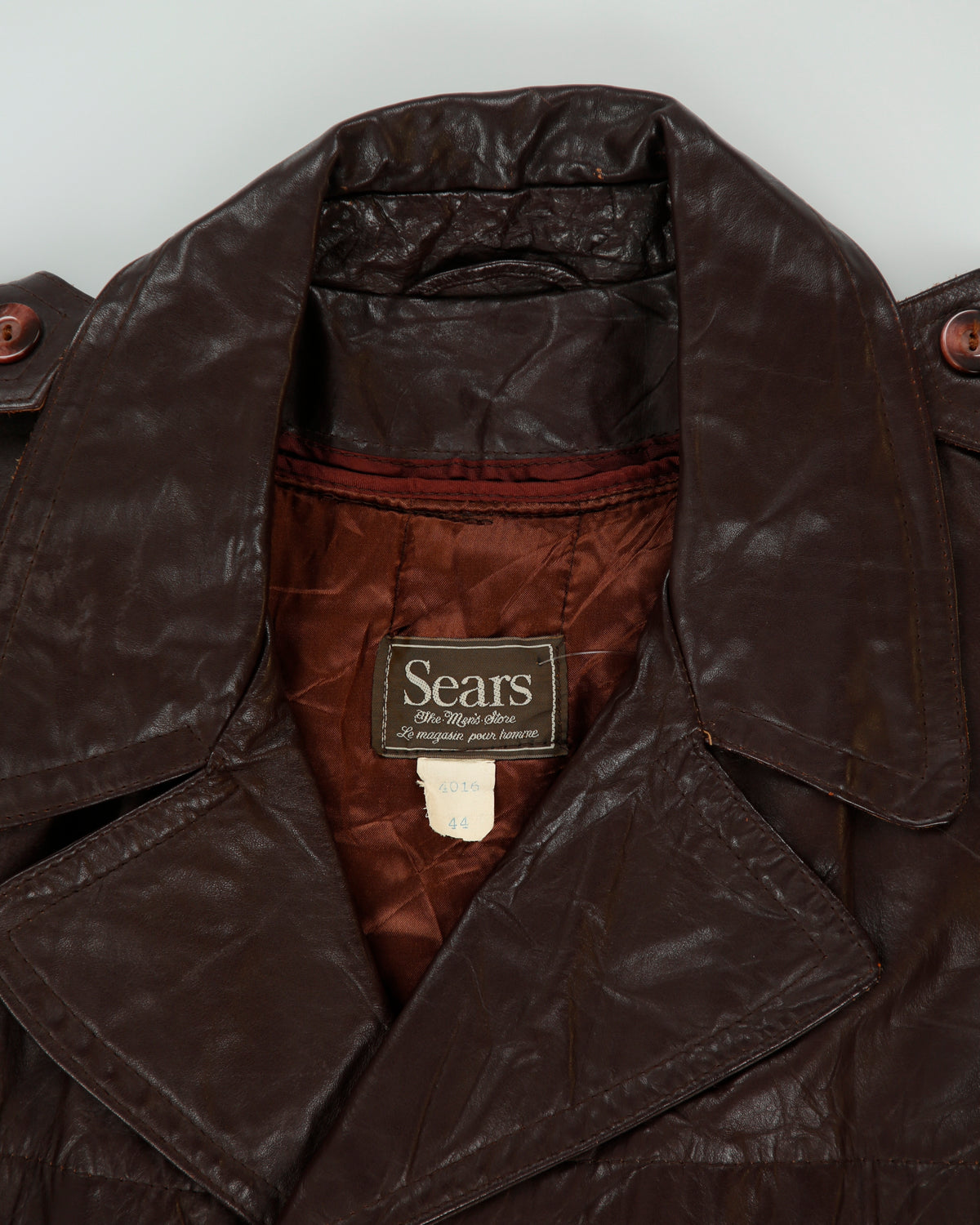 Vintage 1970s Sears Mahogany Leather Insulated Double Breasted Belted Made In America Trench Coat - L