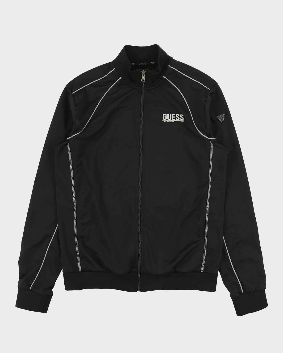 Vintage Guess Contrast Stitch Satin Shell Funnel Neck Track Jacket - M