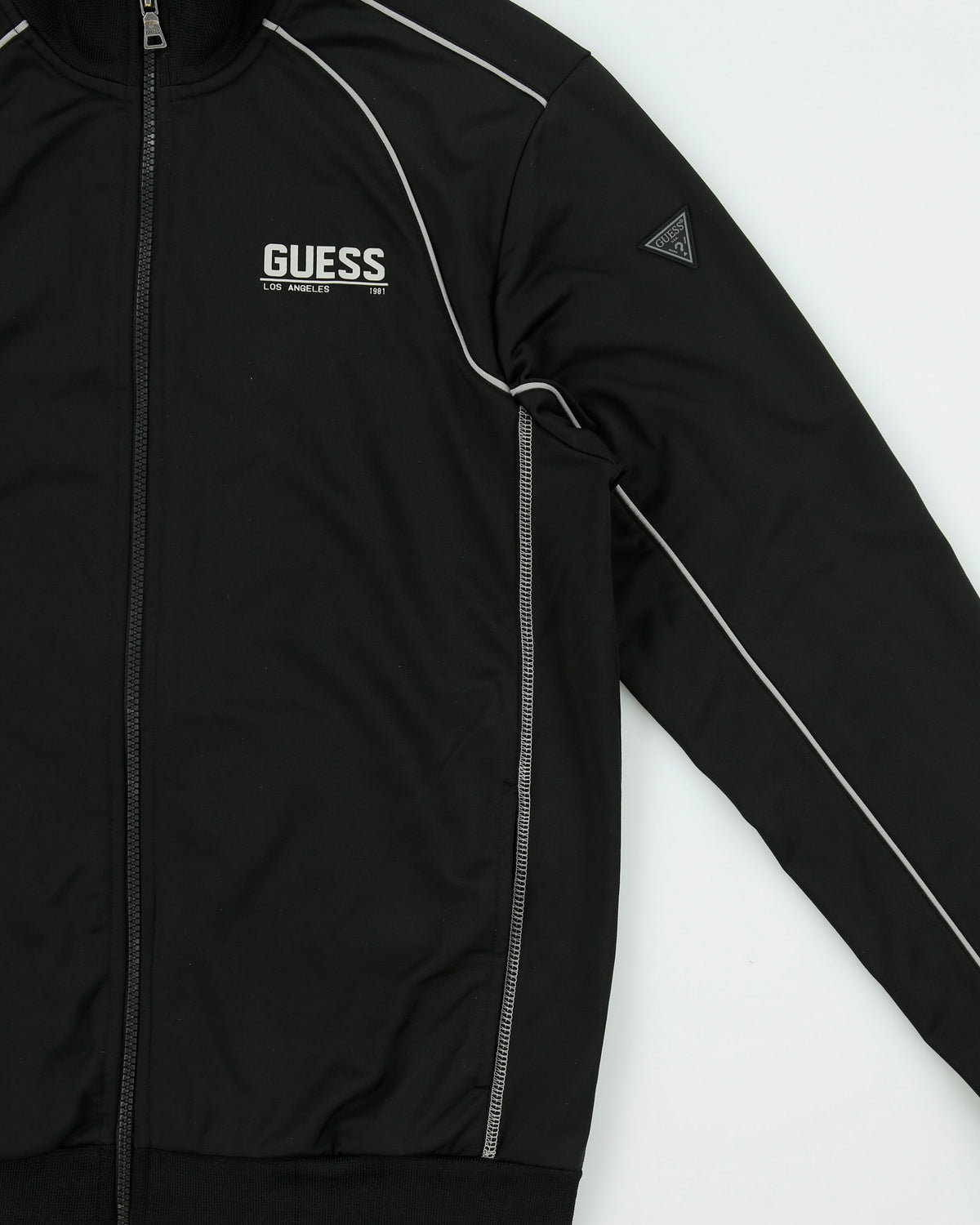 Vintage Guess Contrast Stitch Satin Shell Funnel Neck Track Jacket - M
