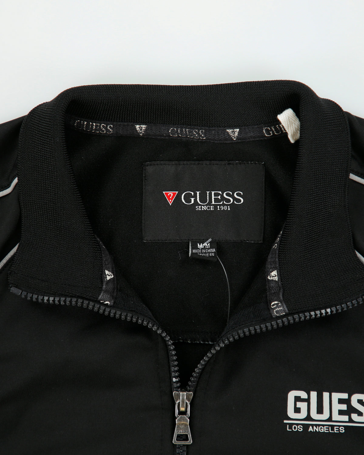 Vintage Guess Contrast Stitch Satin Shell Funnel Neck Track Jacket - M